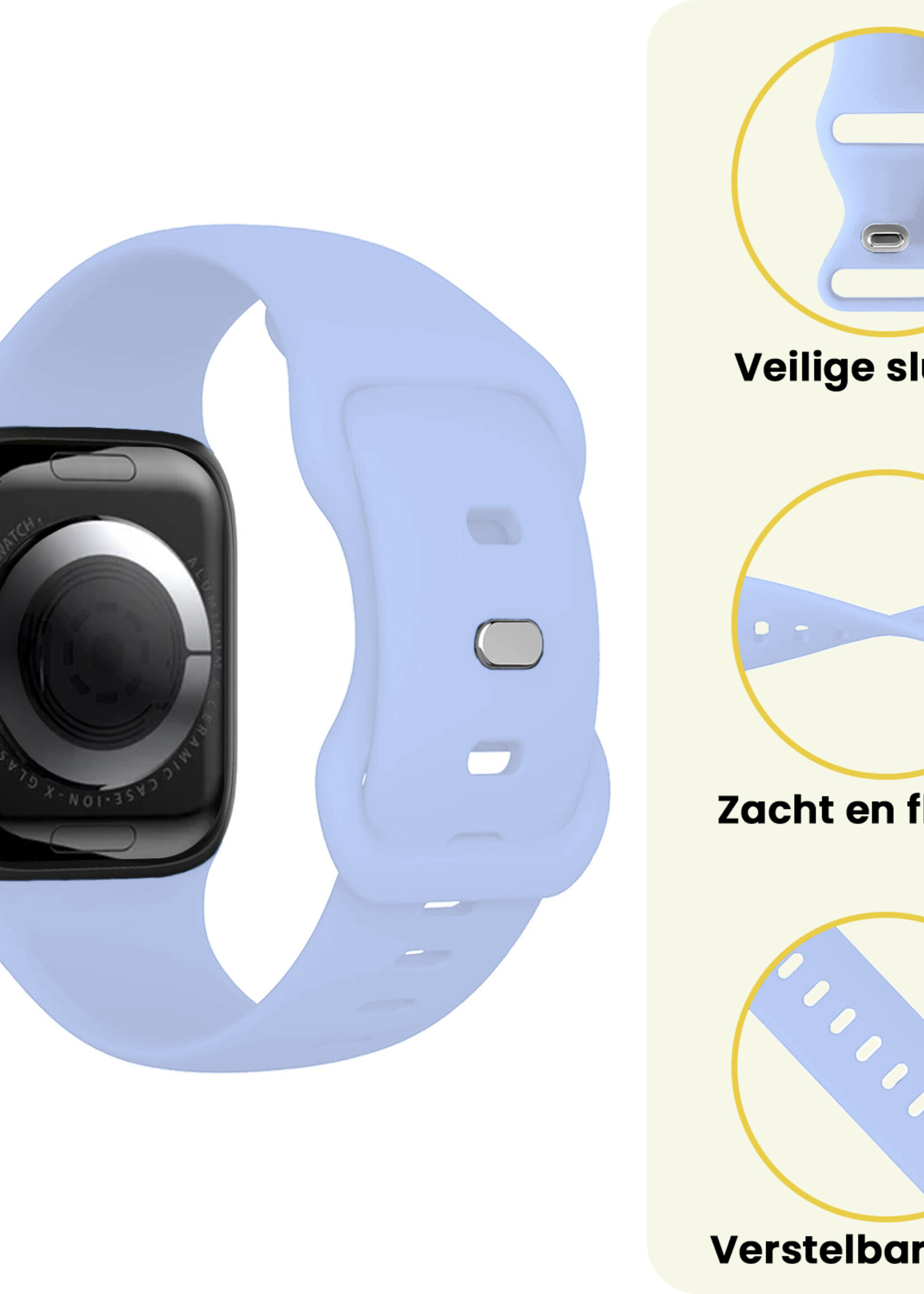 LUQ LUQ Apple Watch Bandje Siliconen Verstelbaar (38/40/41 mm) - Baby Blauw