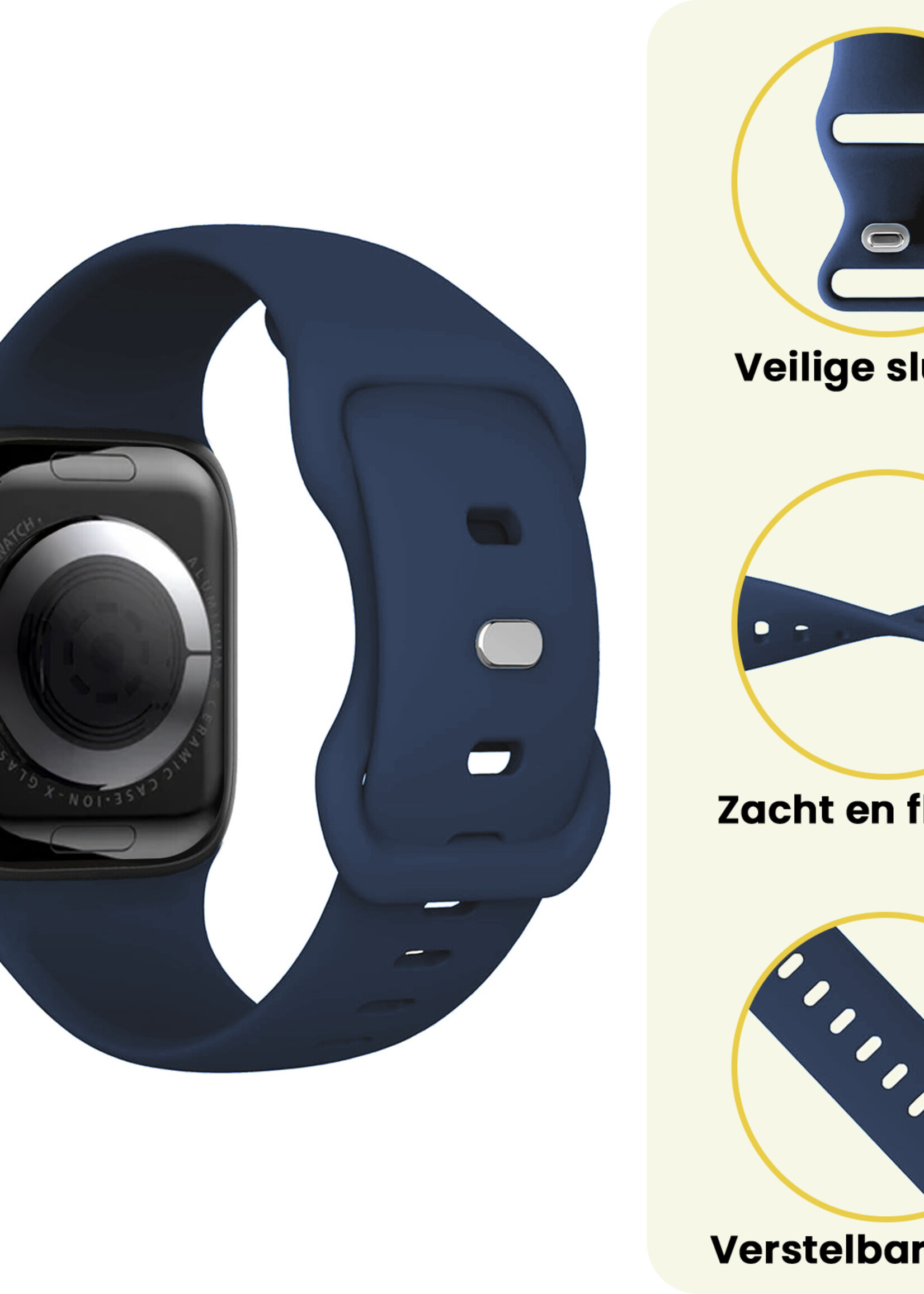 LUQ LUQ Apple Watch Bandje Siliconen Verstelbaar (38/40/41 mm) - Donkerblauw