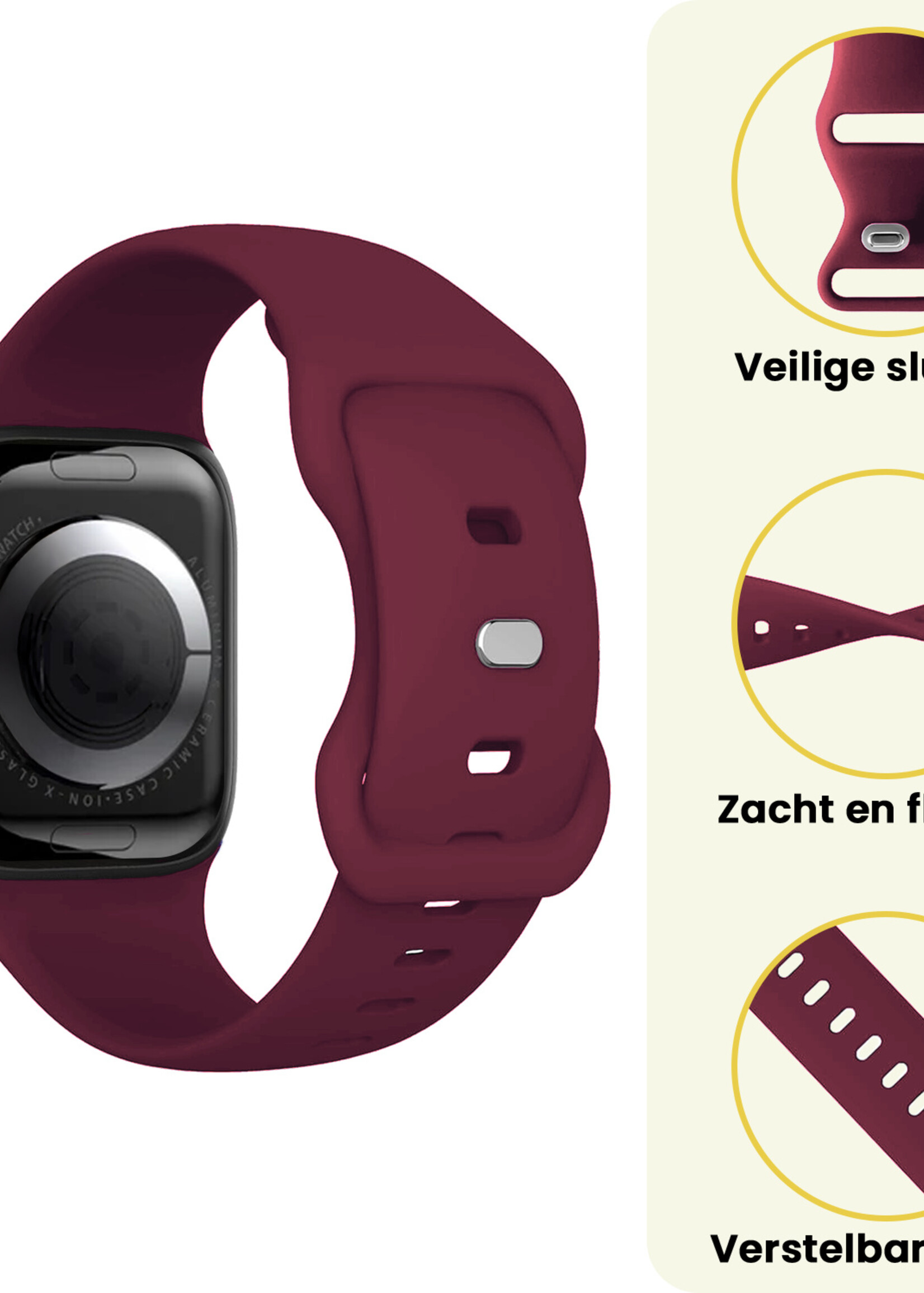 LUQ LUQ Apple Watch Bandje Siliconen Verstelbaar (38/40/41 mm) - Donker Rood