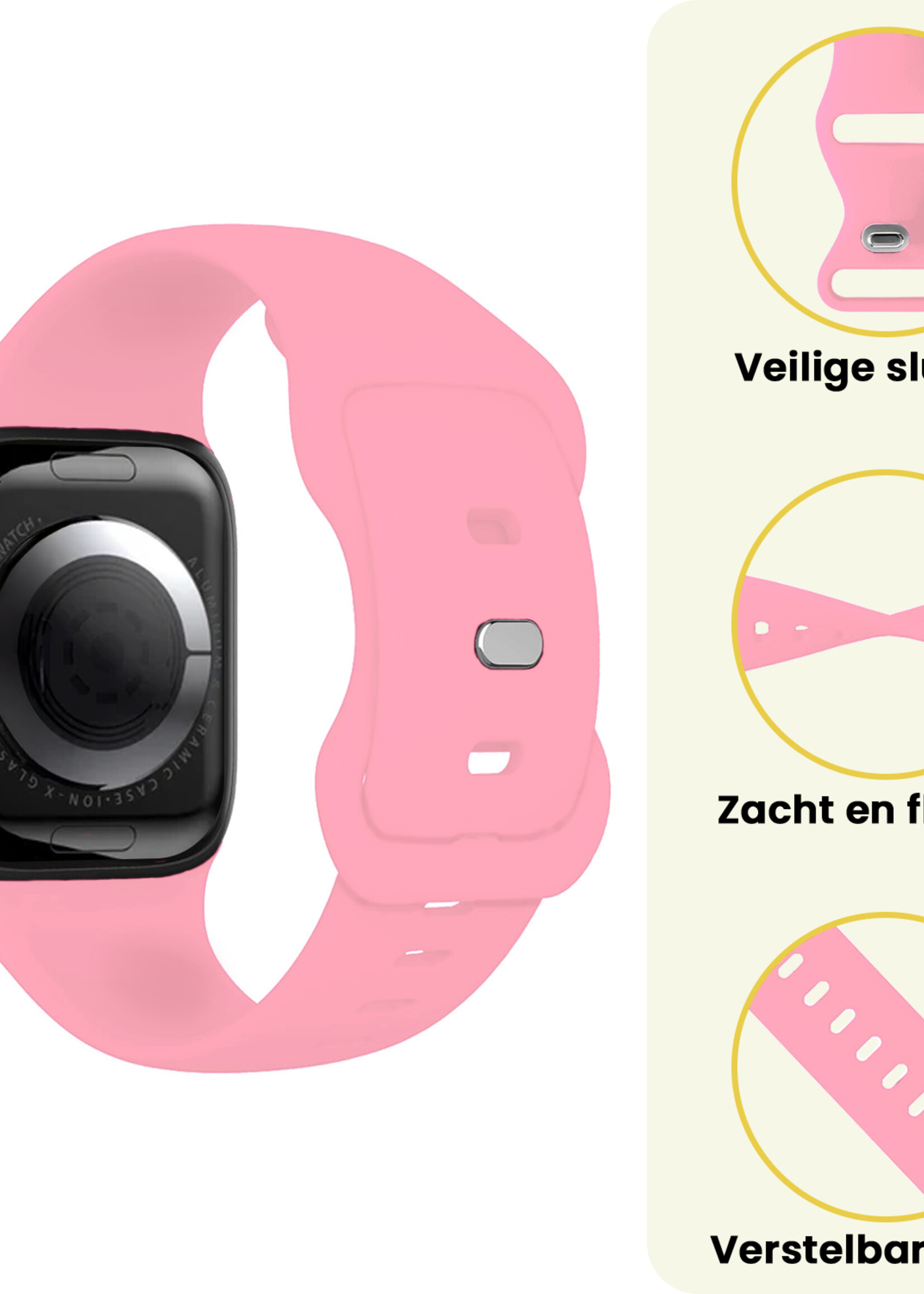 LUQ LUQ Apple Watch Bandje Siliconen Verstelbaar (38/40/41 mm) - Roze