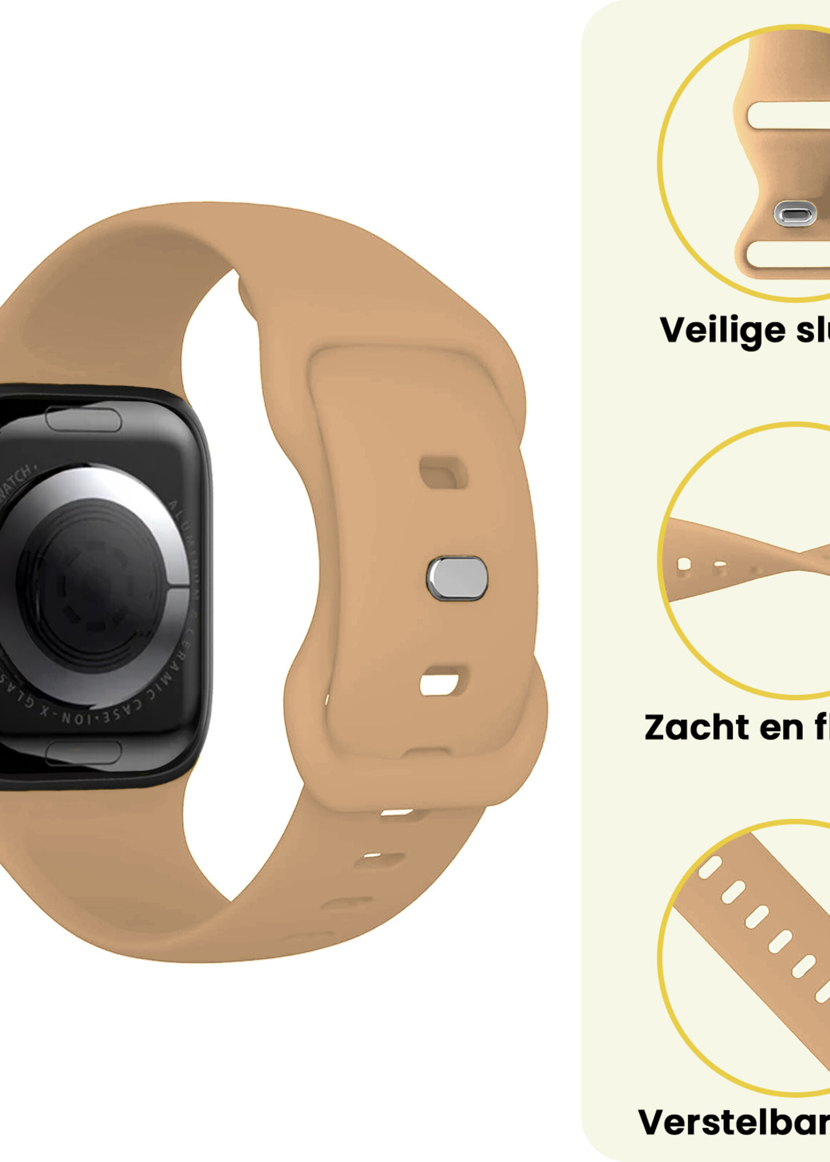 LUQ LUQ Apple Watch Bandje Siliconen Verstelbaar (38/40/41 mm) - Walnoot