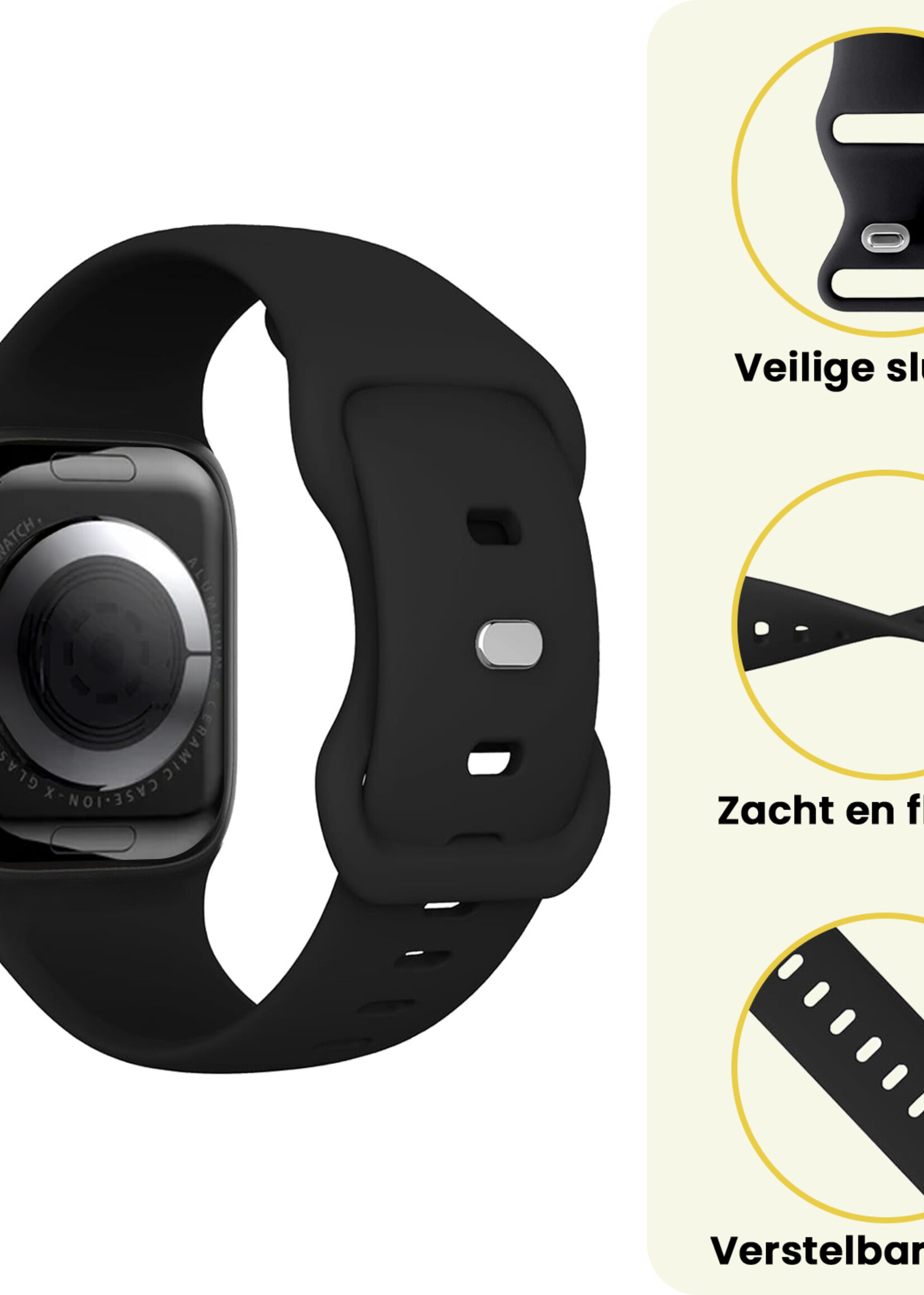 LUQ LUQ Apple Watch Bandje Siliconen Verstelbaar (38/40/41 mm) - Zwart