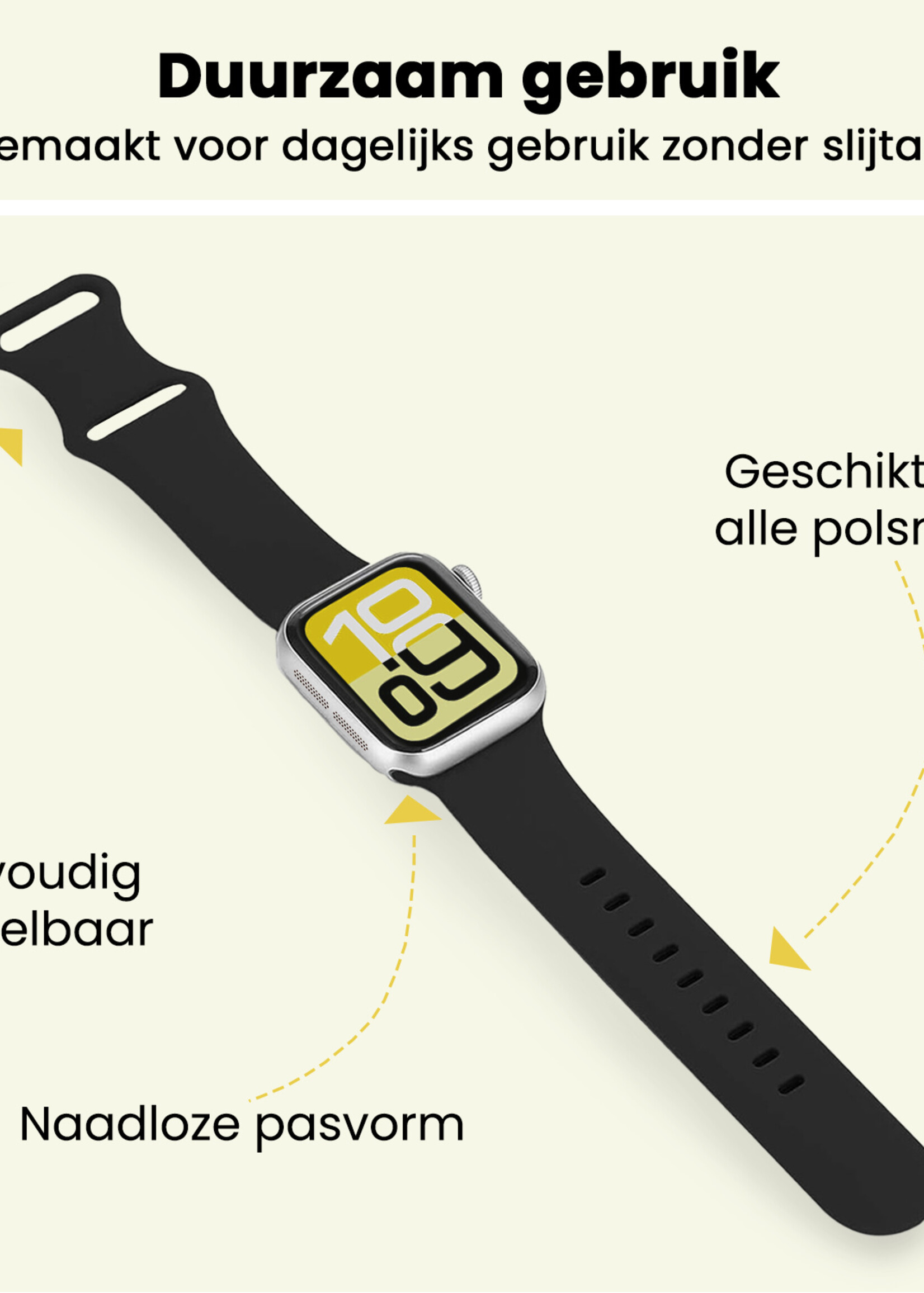 LUQ LUQ Apple Watch Bandje Siliconen Verstelbaar (38/40/41 mm) - Zwart