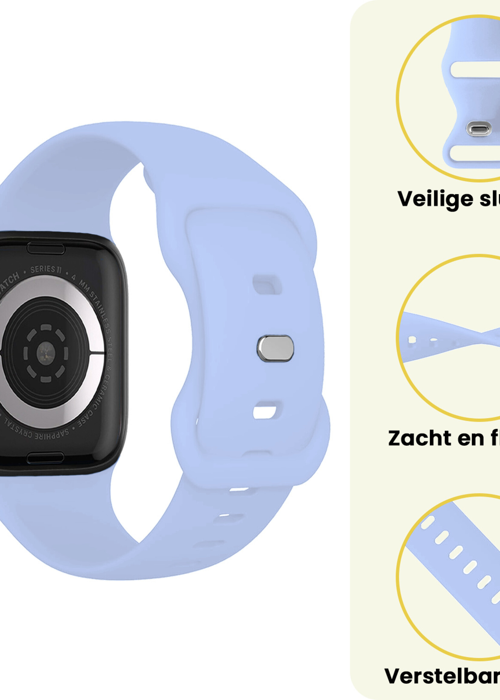 LUQ LUQ Apple Watch Bandje Siliconen Verstelbaar (42/44/45/46 mm) - Baby Blauw