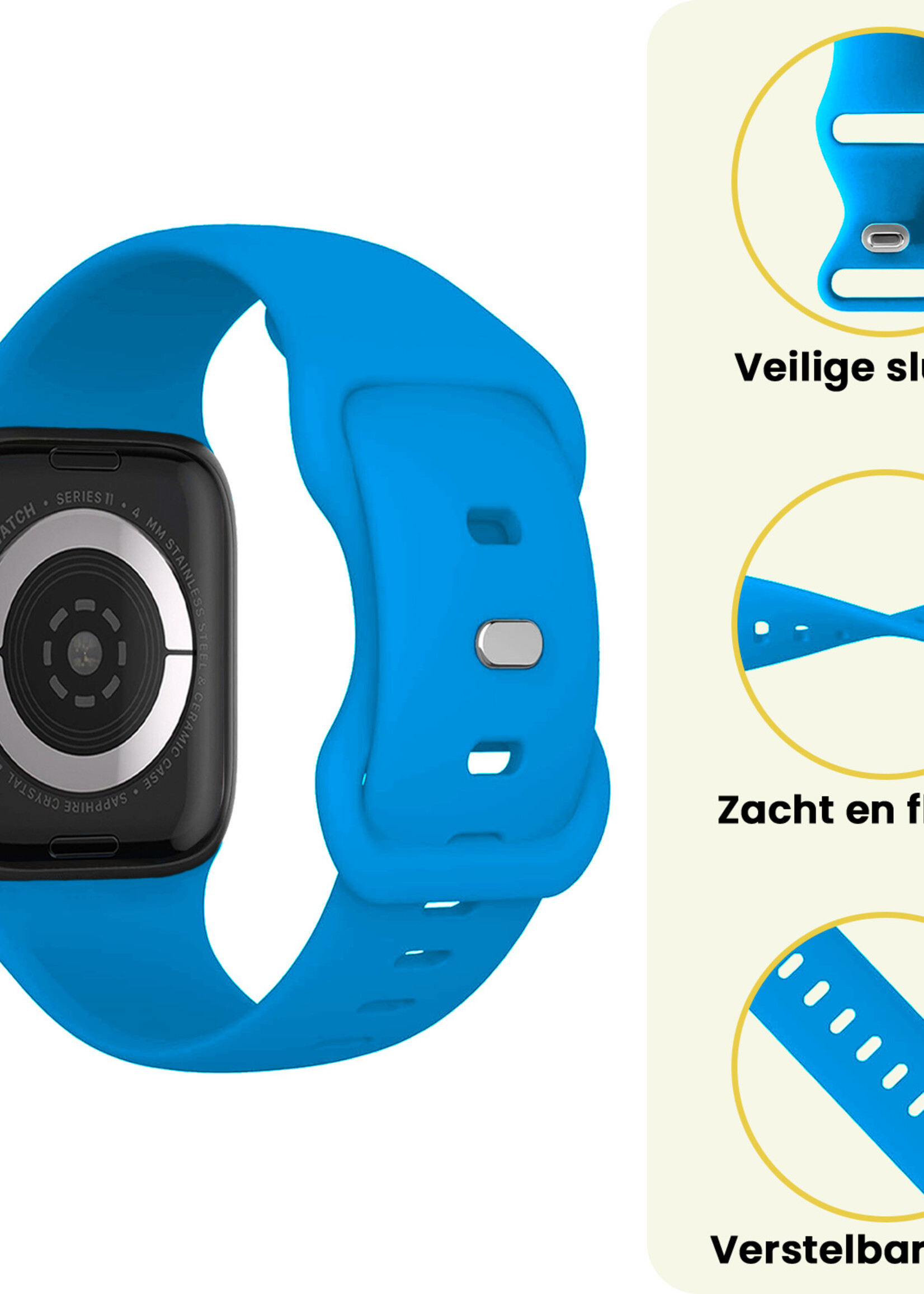 LUQ LUQ Apple Watch Bandje Siliconen Verstelbaar (42/44/45/46 mm) - Blauw