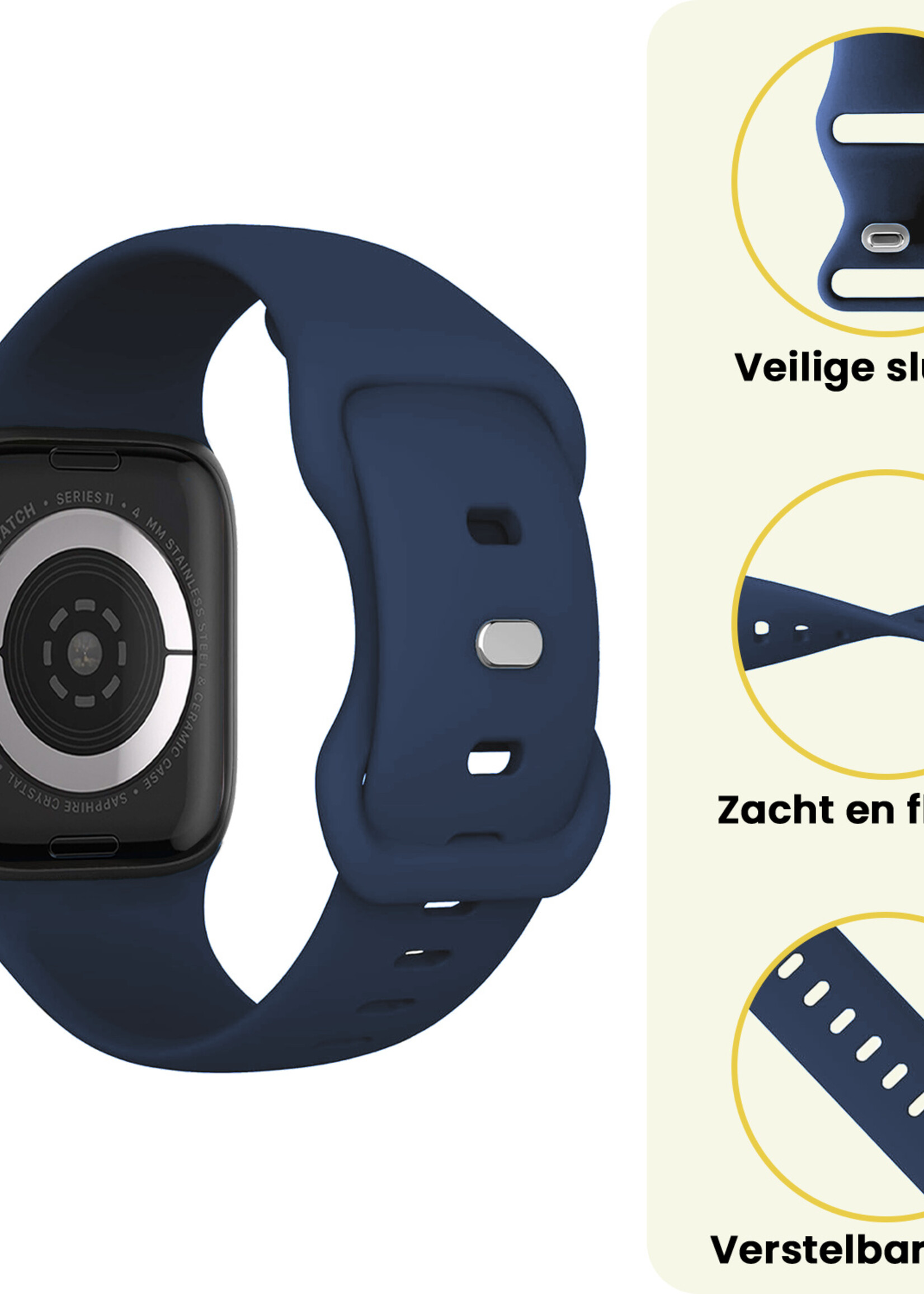 LUQ LUQ Apple Watch Bandje Siliconen Verstelbaar (42/44/45/46 mm) - Donkerblauw