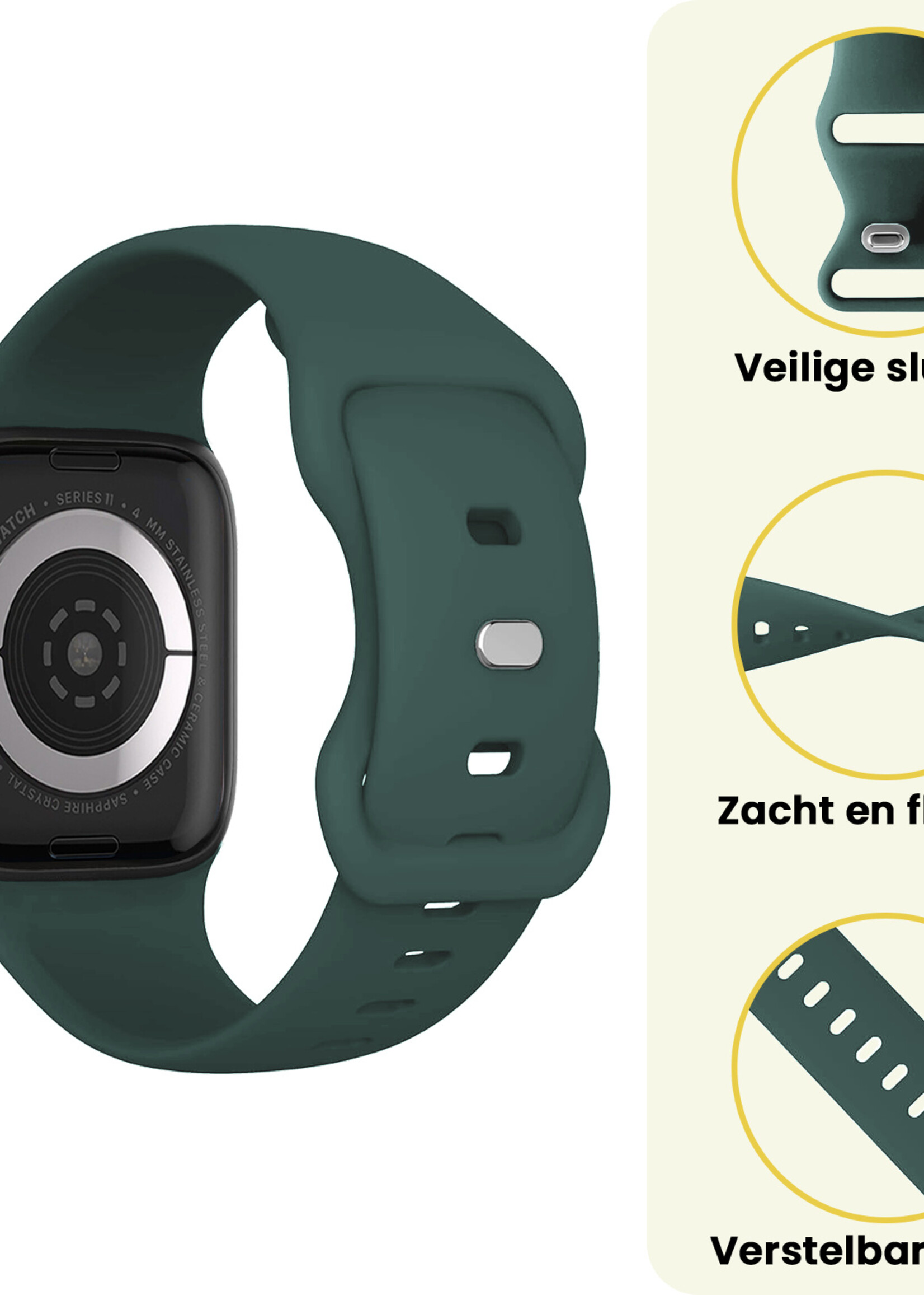 LUQ LUQ Apple Watch Bandje Siliconen Verstelbaar (42/44/45/46 mm) - Donkergroen
