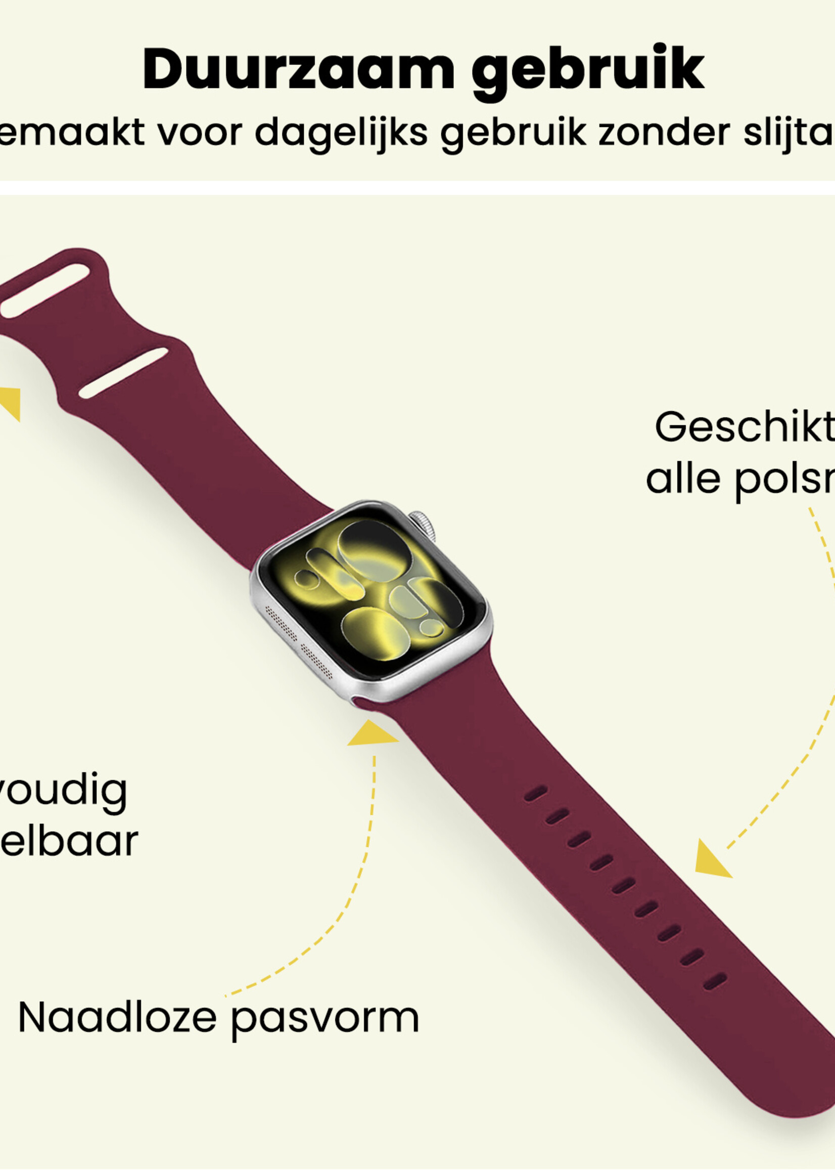 LUQ LUQ Apple Watch Bandje Siliconen Verstelbaar (42/44/45/46 mm) - Donker Rood