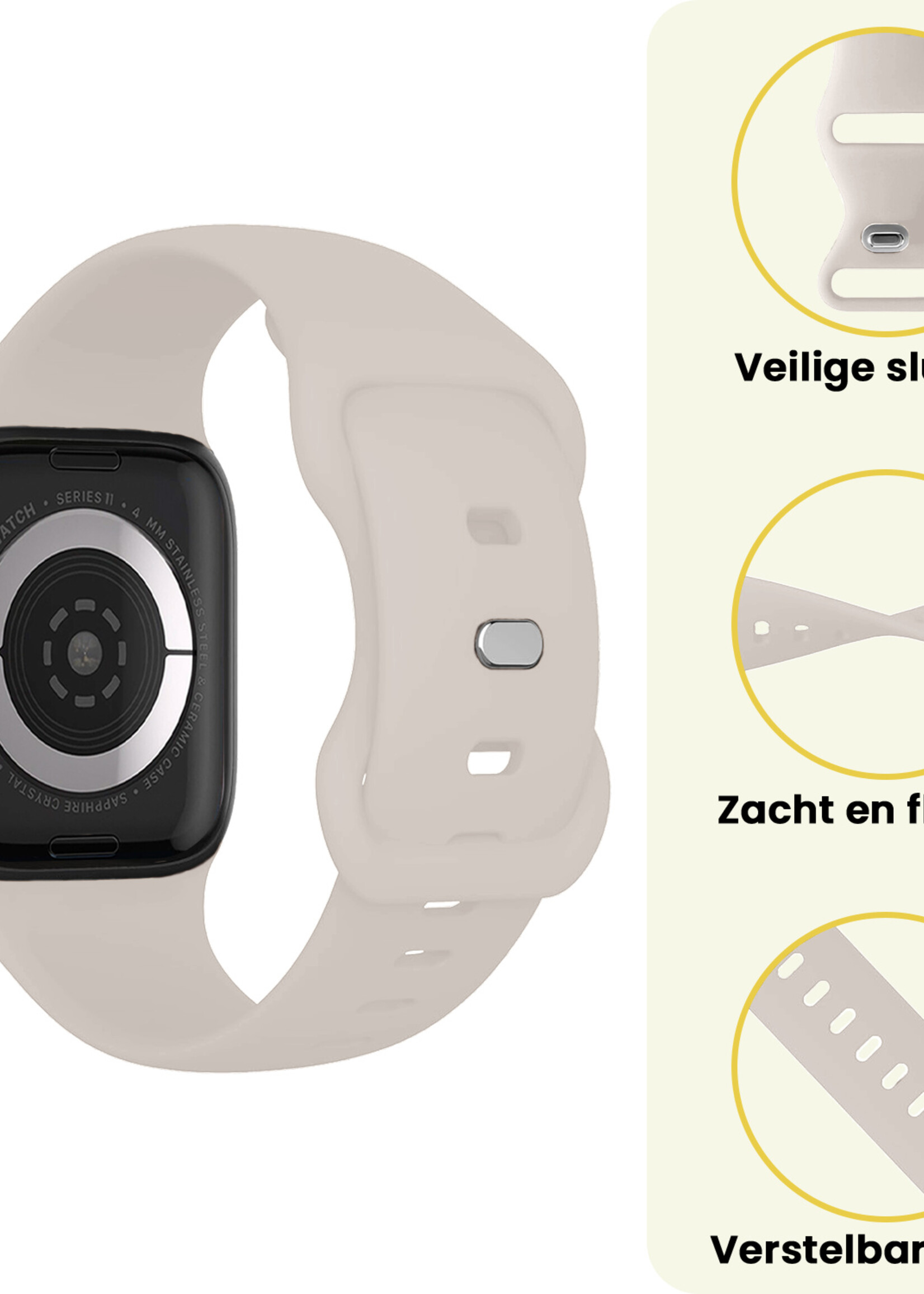 LUQ LUQ Apple Watch Bandje Siliconen Verstelbaar (42/44/45/46 mm) - Ivoor