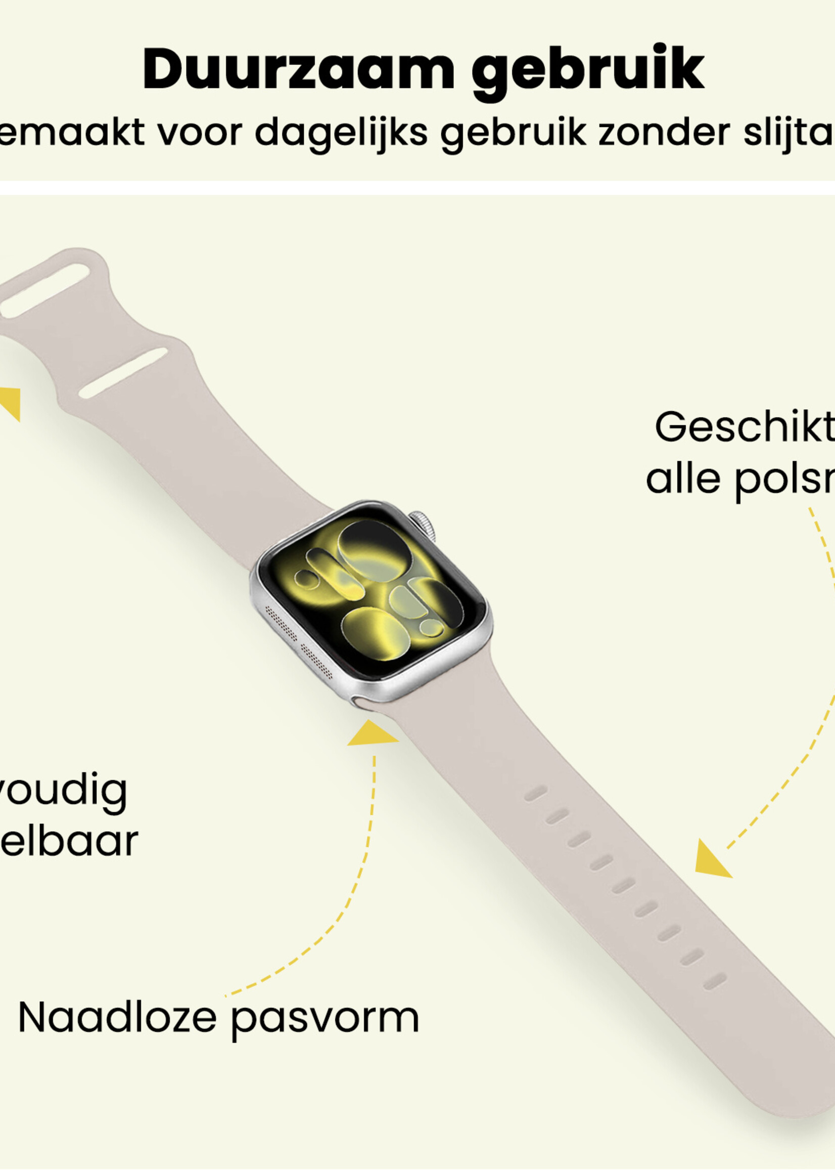 LUQ LUQ Apple Watch Bandje Siliconen Verstelbaar (42/44/45/46 mm) - Ivoor