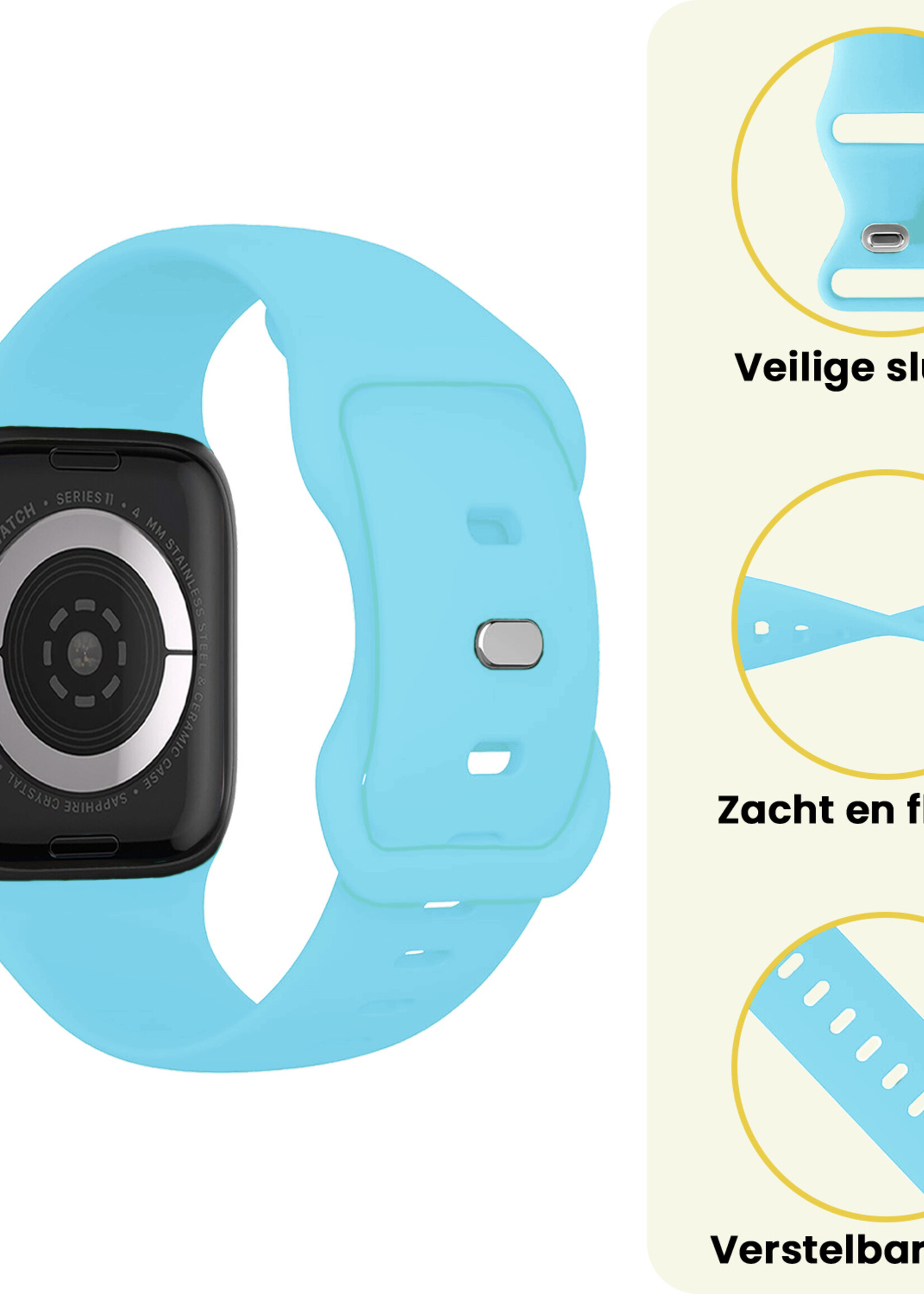 LUQ LUQ Apple Watch Bandje Siliconen Verstelbaar (42/44/45/46 mm) - Lichtblauw