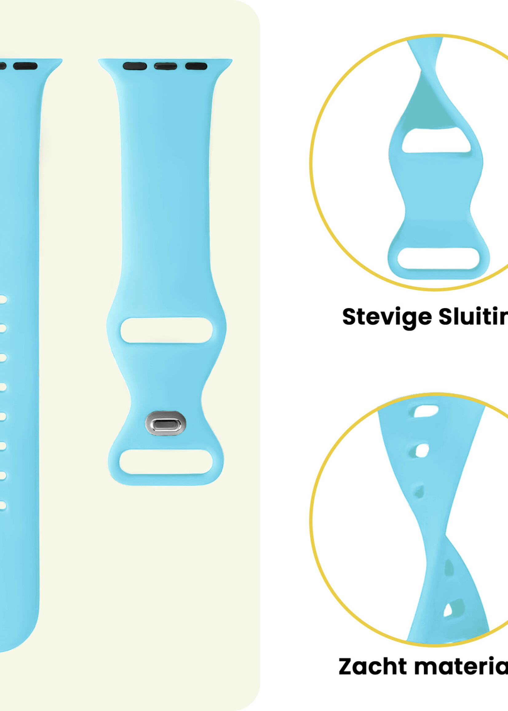LUQ LUQ Apple Watch Bandje Siliconen Verstelbaar (42/44/45/46 mm) - Lichtblauw