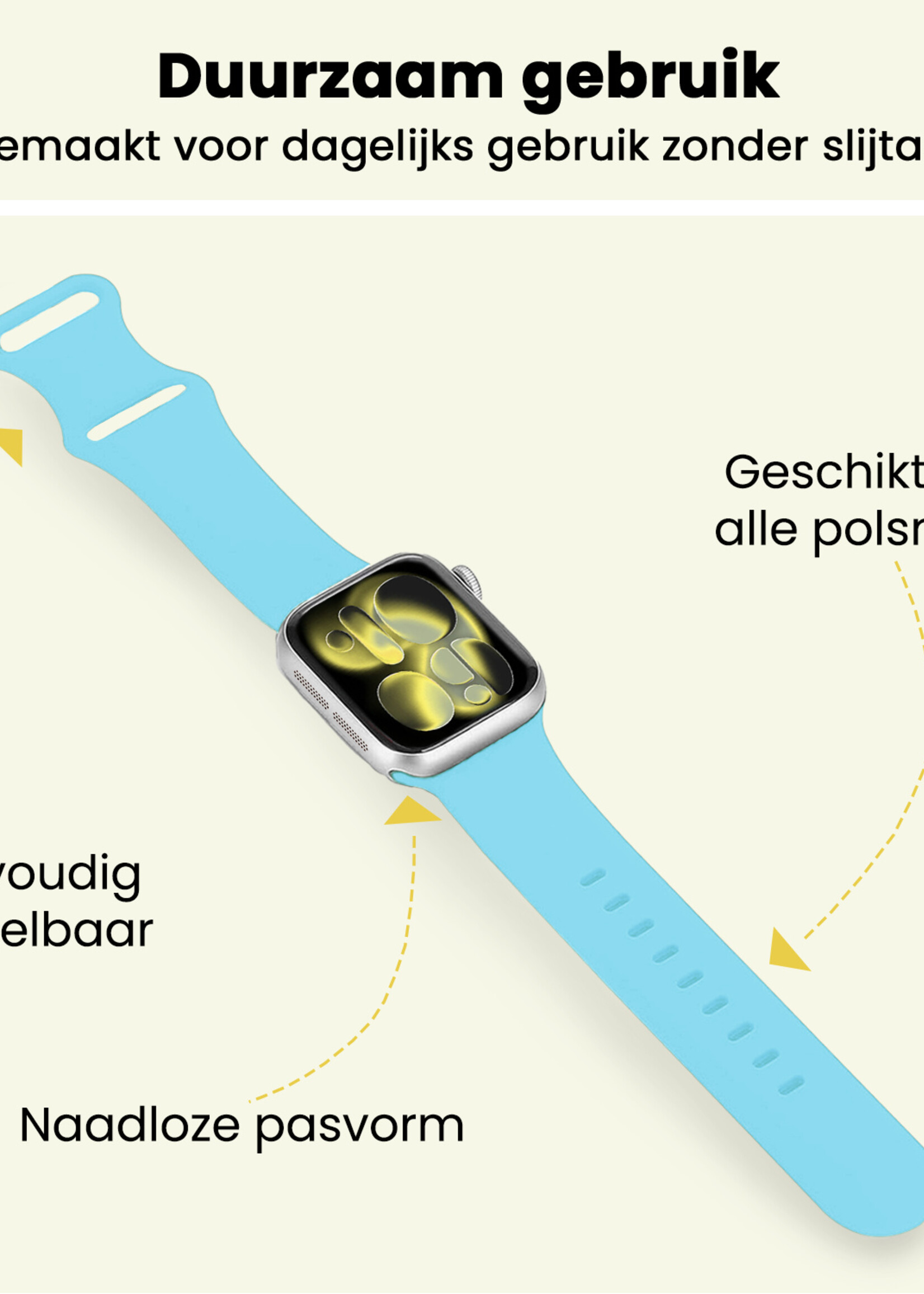 LUQ LUQ Apple Watch Bandje Siliconen Verstelbaar (42/44/45/46 mm) - Lichtblauw
