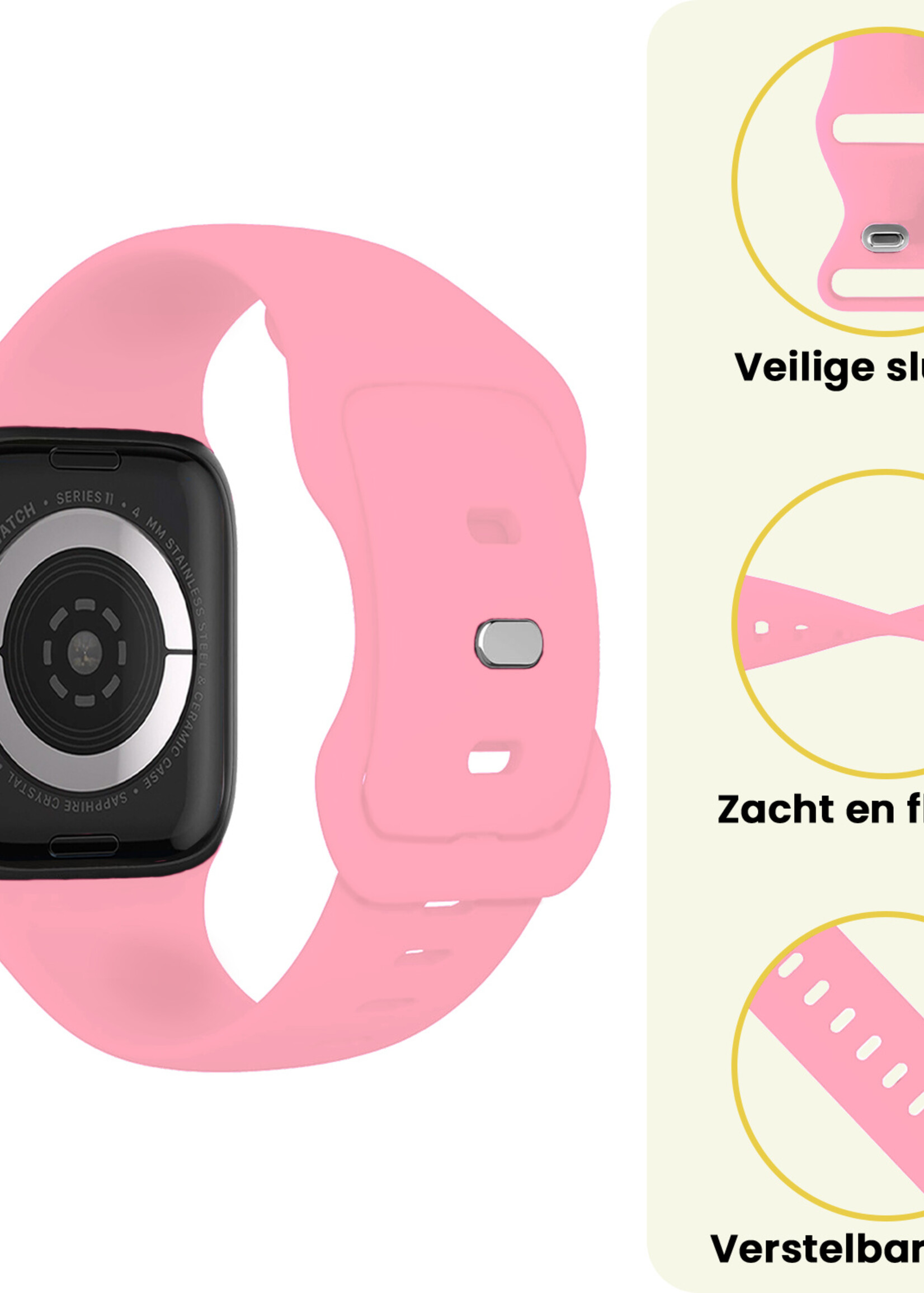 LUQ LUQ Apple Watch Bandje Siliconen Verstelbaar (42/44/45/46 mm) - Roze