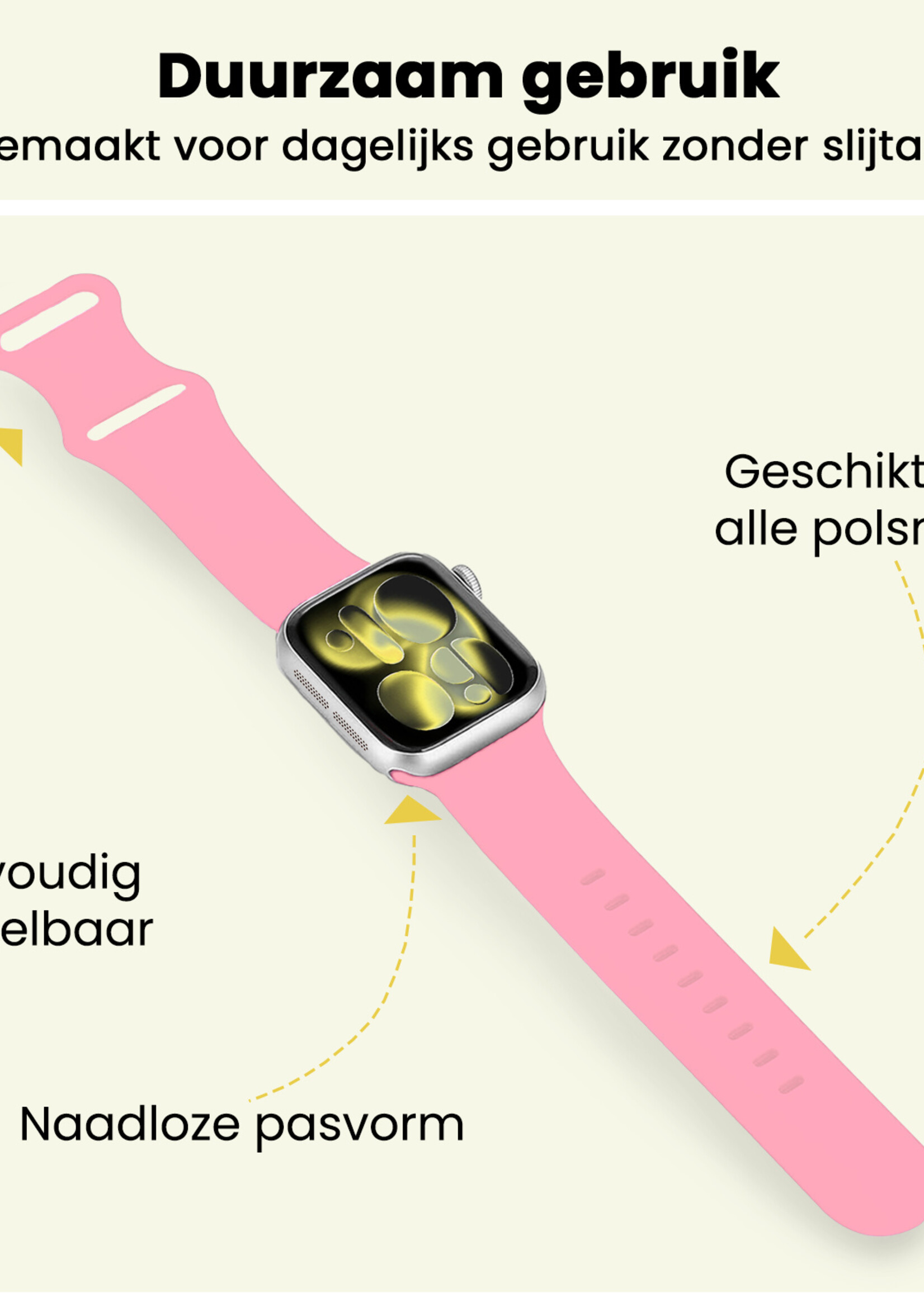 LUQ LUQ Apple Watch Bandje Siliconen Verstelbaar (42/44/45/46 mm) - Roze