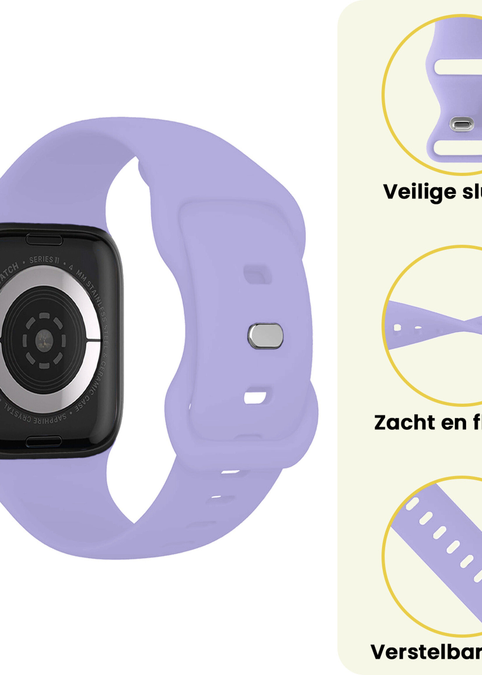 LUQ LUQ Apple Watch Bandje Siliconen Verstelbaar (42/44/45/46 mm) - Violet
