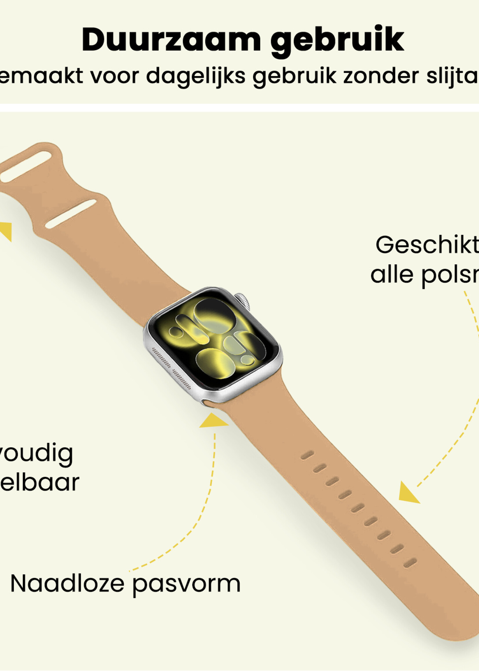 LUQ LUQ Apple Watch Bandje Siliconen Verstelbaar (42/44/45/46 mm) - Walnoot