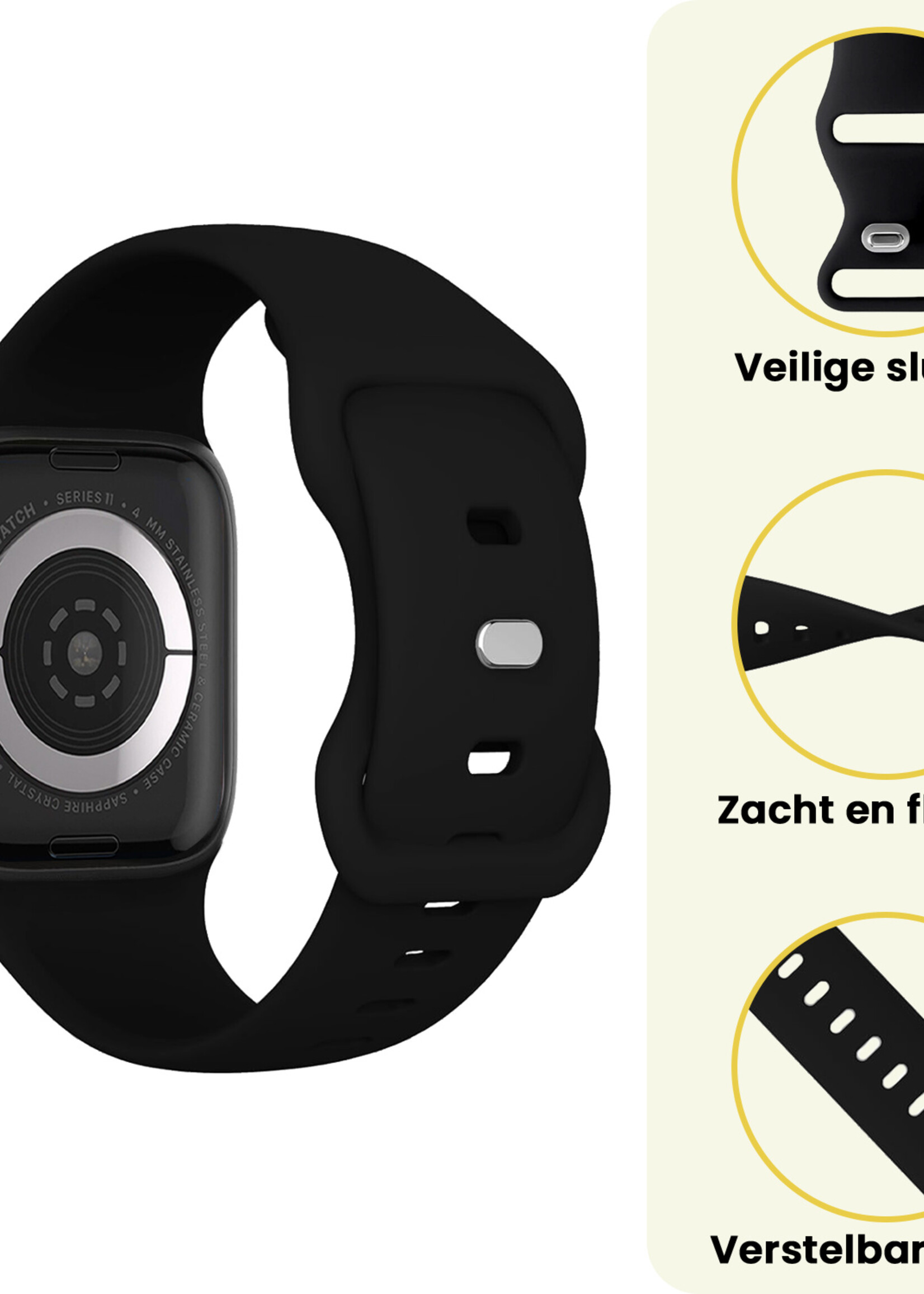 LUQ LUQ Apple Watch Bandje Siliconen Verstelbaar (42/44/45/46 mm) - Zwart