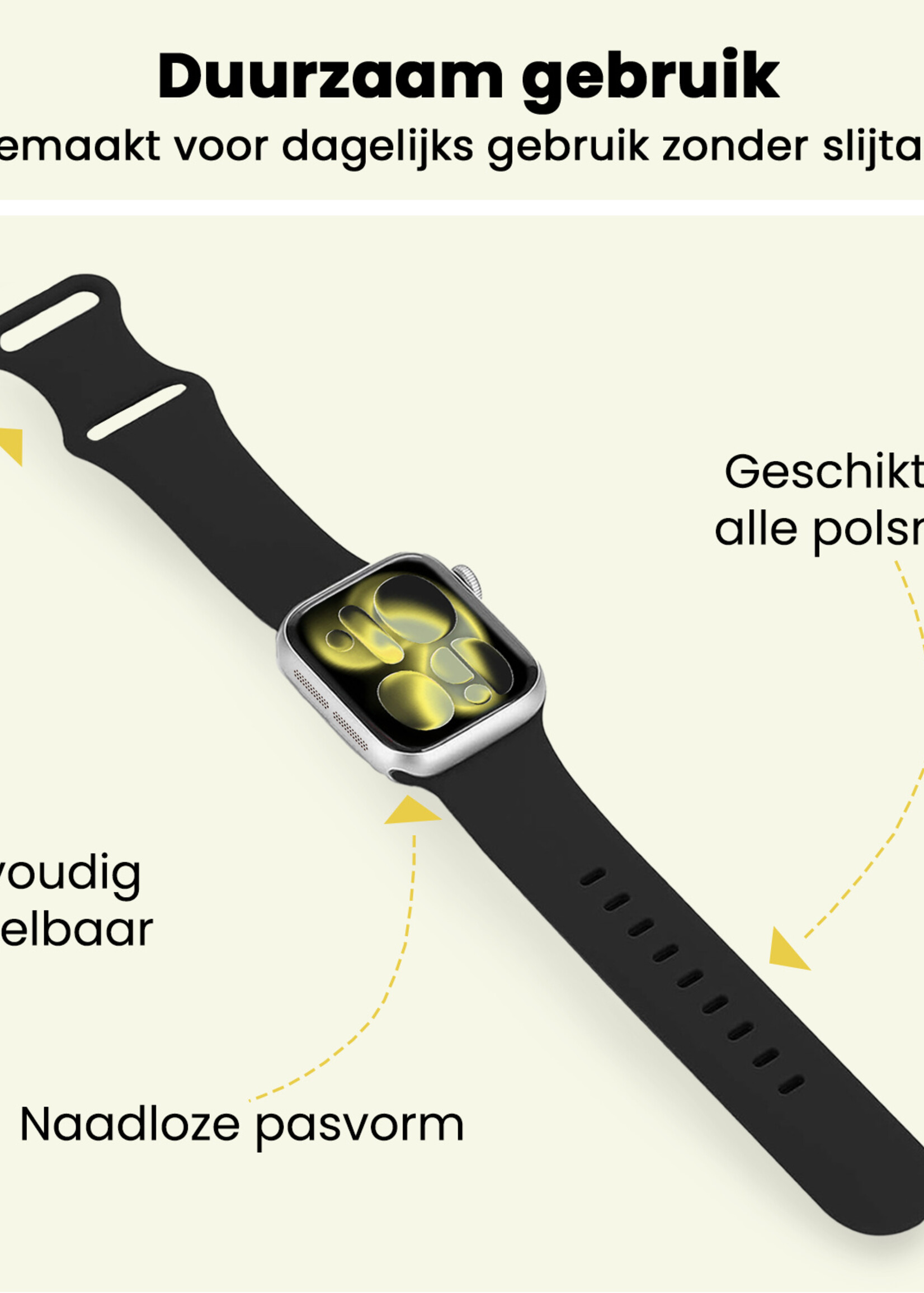 LUQ LUQ Apple Watch Bandje Siliconen Verstelbaar (42/44/45/46 mm) - Zwart