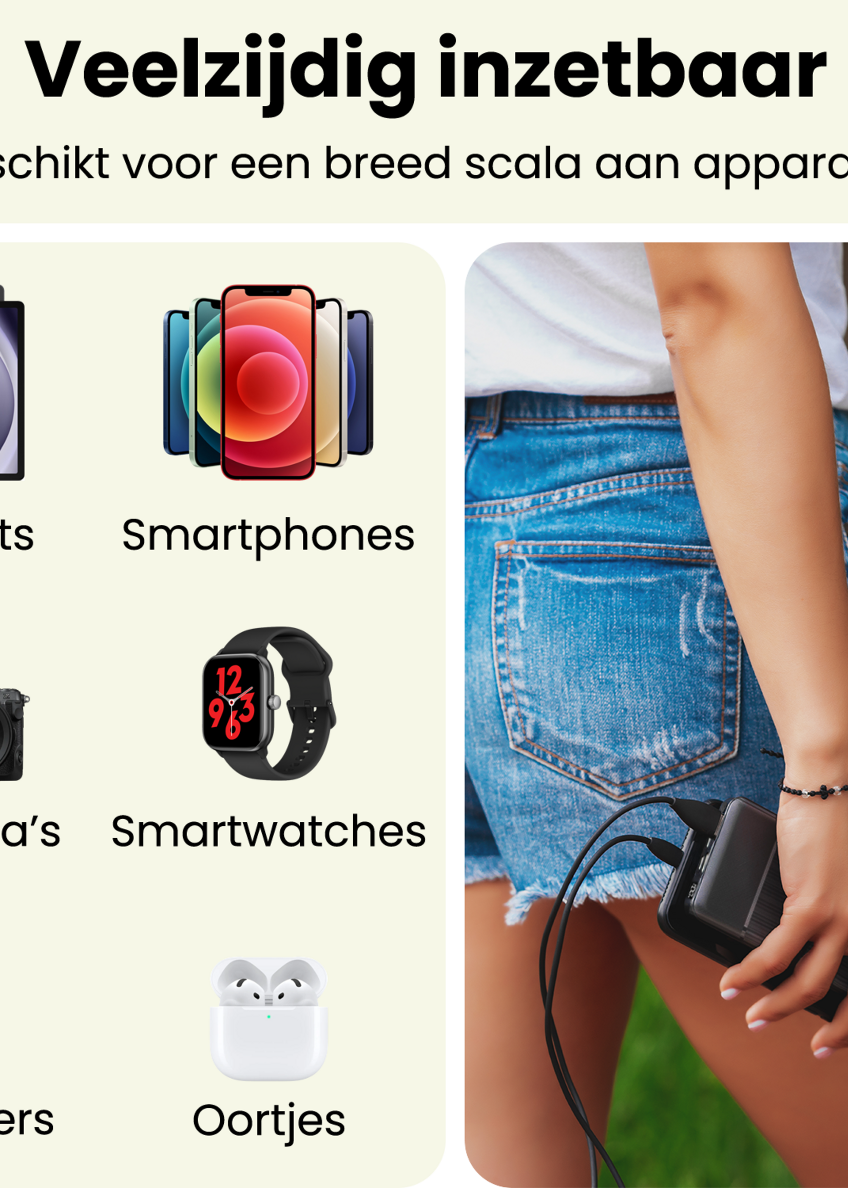 LUQ Powerbank 20000 mAh Universele Powerbanks – 22.5W USB 3.0 Snellader - Zwart