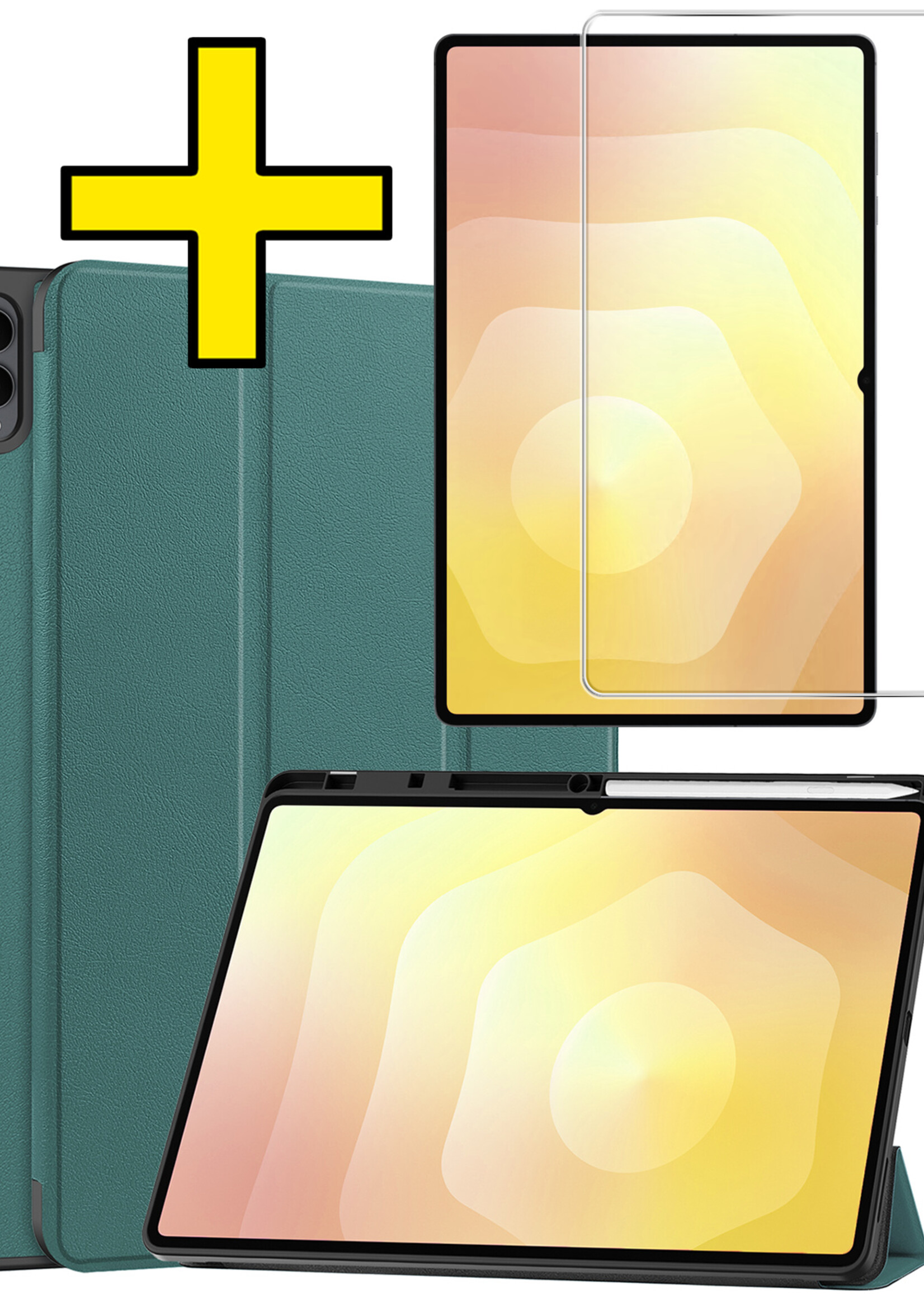 LUQ LUQ Samsung Galaxy Tab S11 Ultra Hoesje Met Uitsparing S Pen Met Screenprotector - Donkergroen