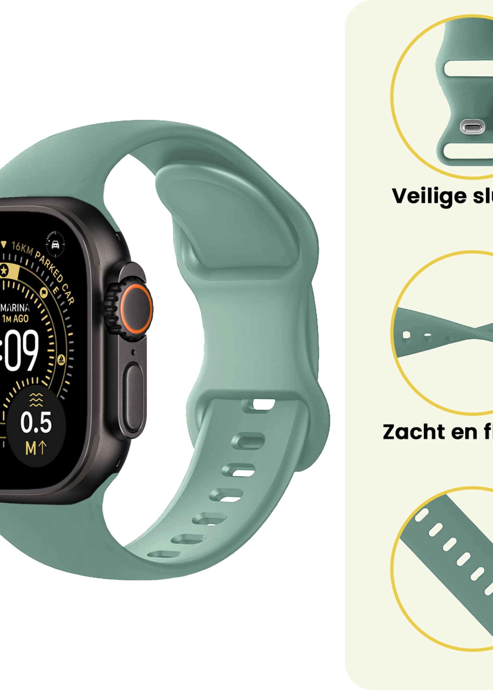 LUQ LUQ Apple Watch Bandje Siliconen Verstelbaar (49 mm) - Cactus