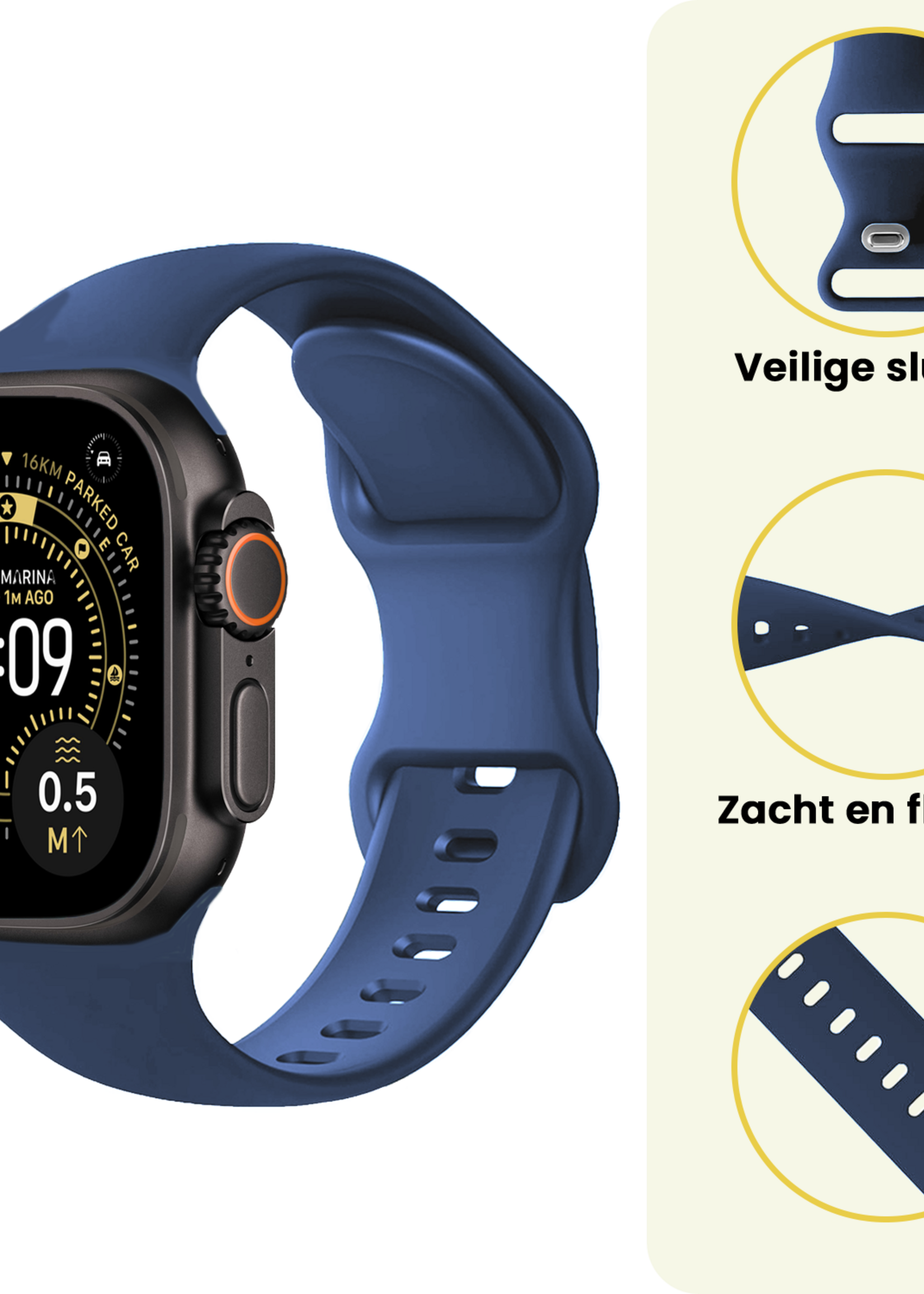 LUQ LUQ Apple Watch Bandje Siliconen Verstelbaar (49 mm) - Donkerblauw