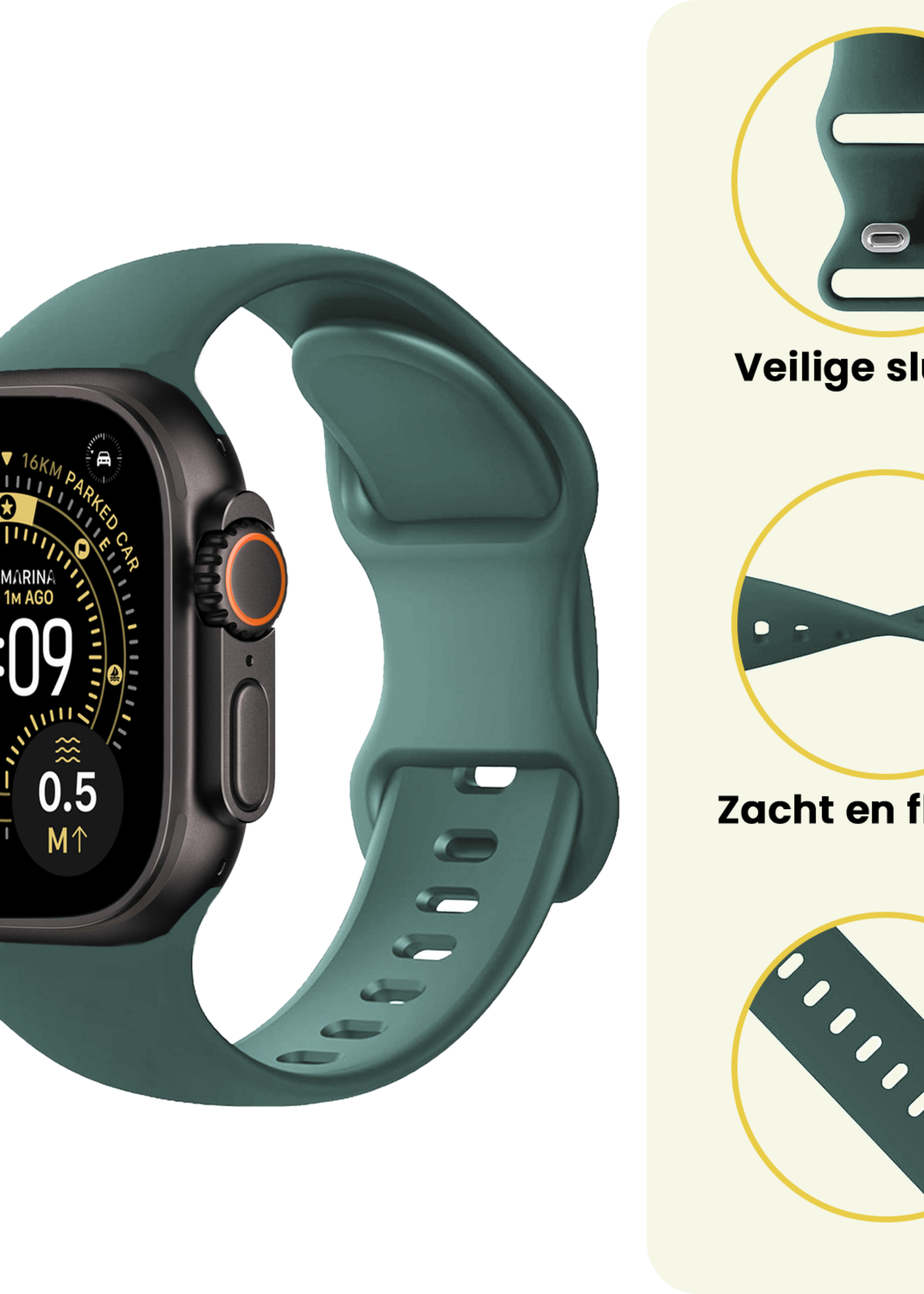 LUQ LUQ Apple Watch Bandje Siliconen Verstelbaar (49 mm) - Donkergroen