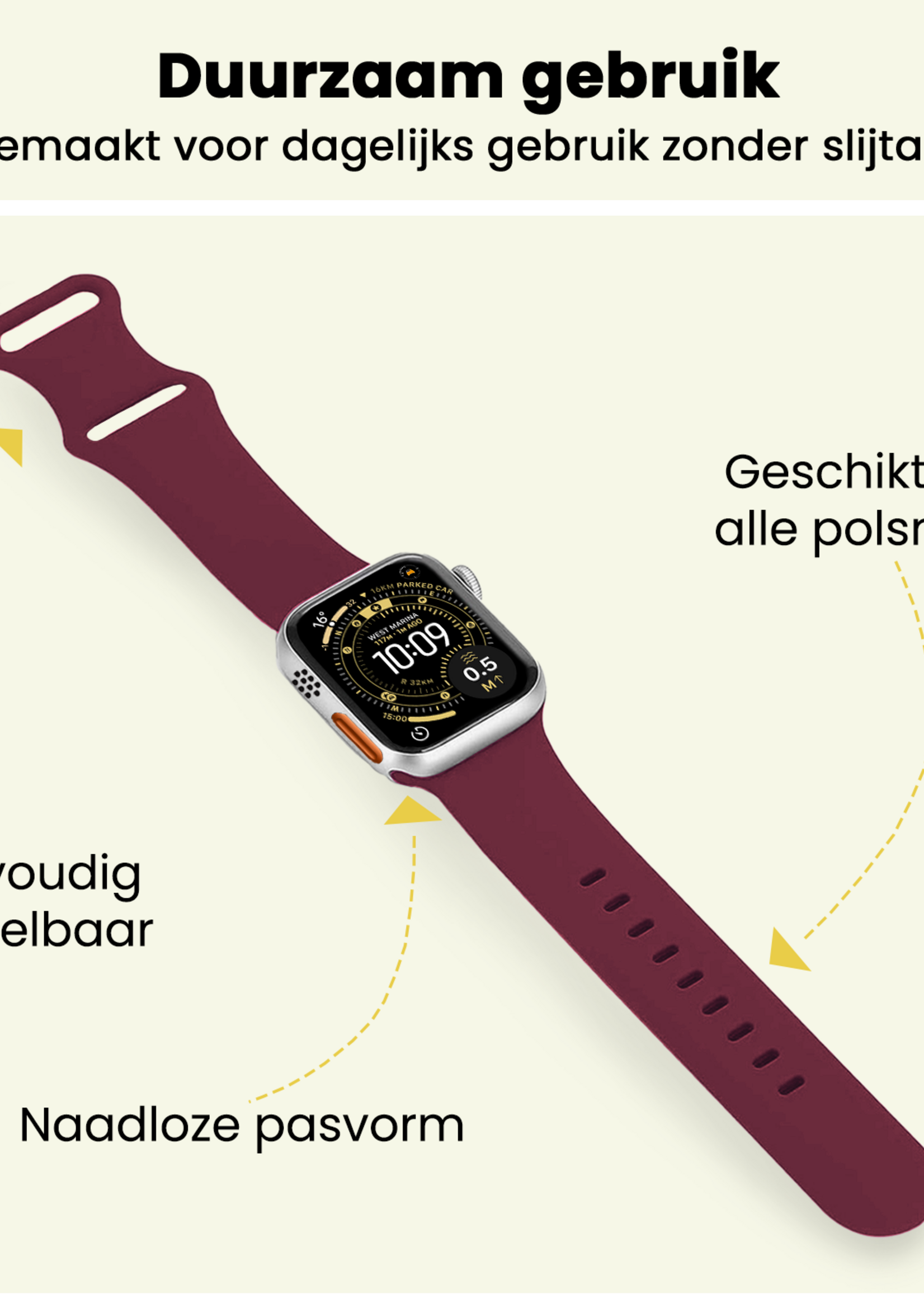 LUQ LUQ Apple Watch Bandje Siliconen Verstelbaar (49 mm) - Donker Rood