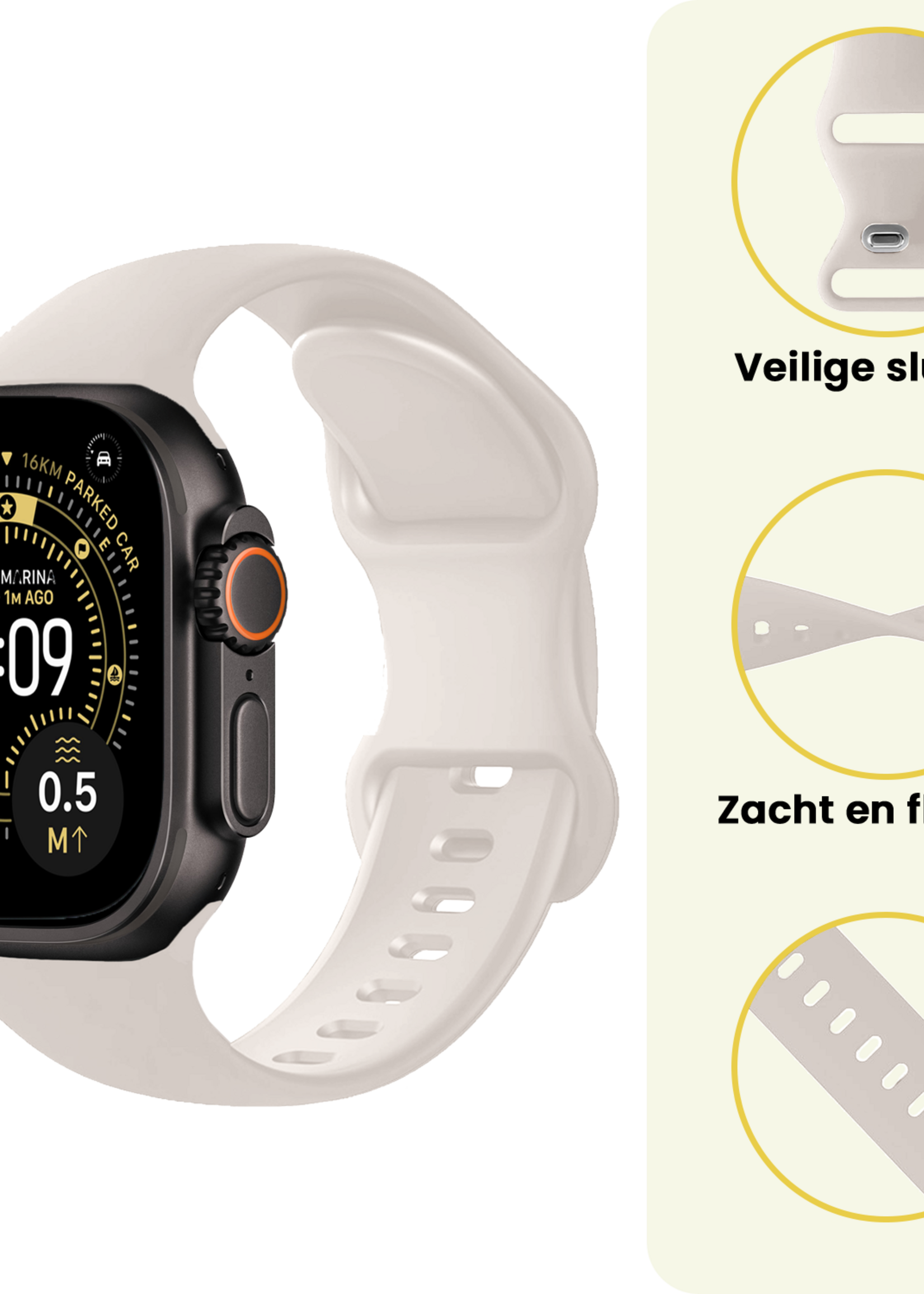 LUQ LUQ Apple Watch Bandje Siliconen Verstelbaar (49 mm) - Ivoor