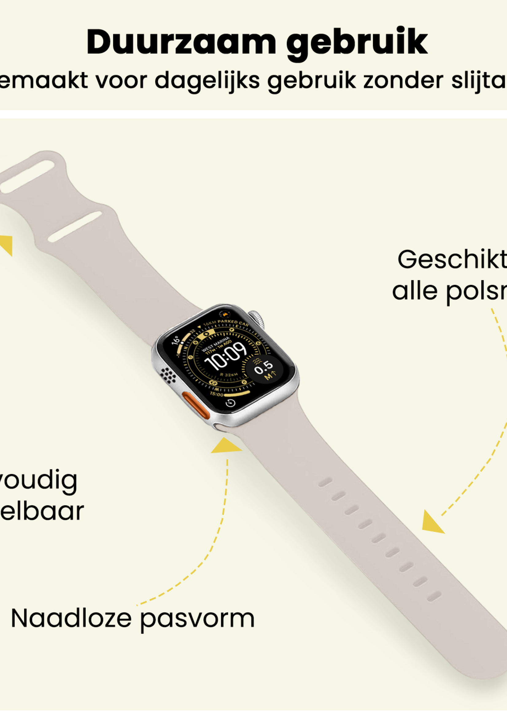 LUQ LUQ Apple Watch Bandje Siliconen Verstelbaar (49 mm) - Ivoor