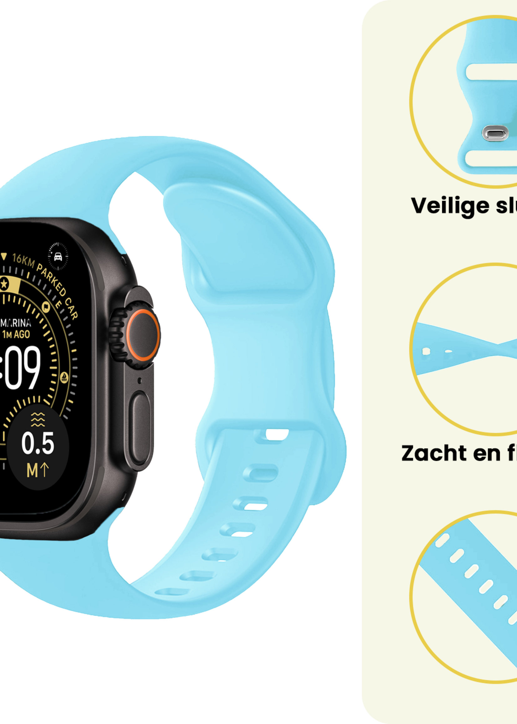 LUQ LUQ Apple Watch Bandje Siliconen Verstelbaar (49 mm) - Lichtblauw