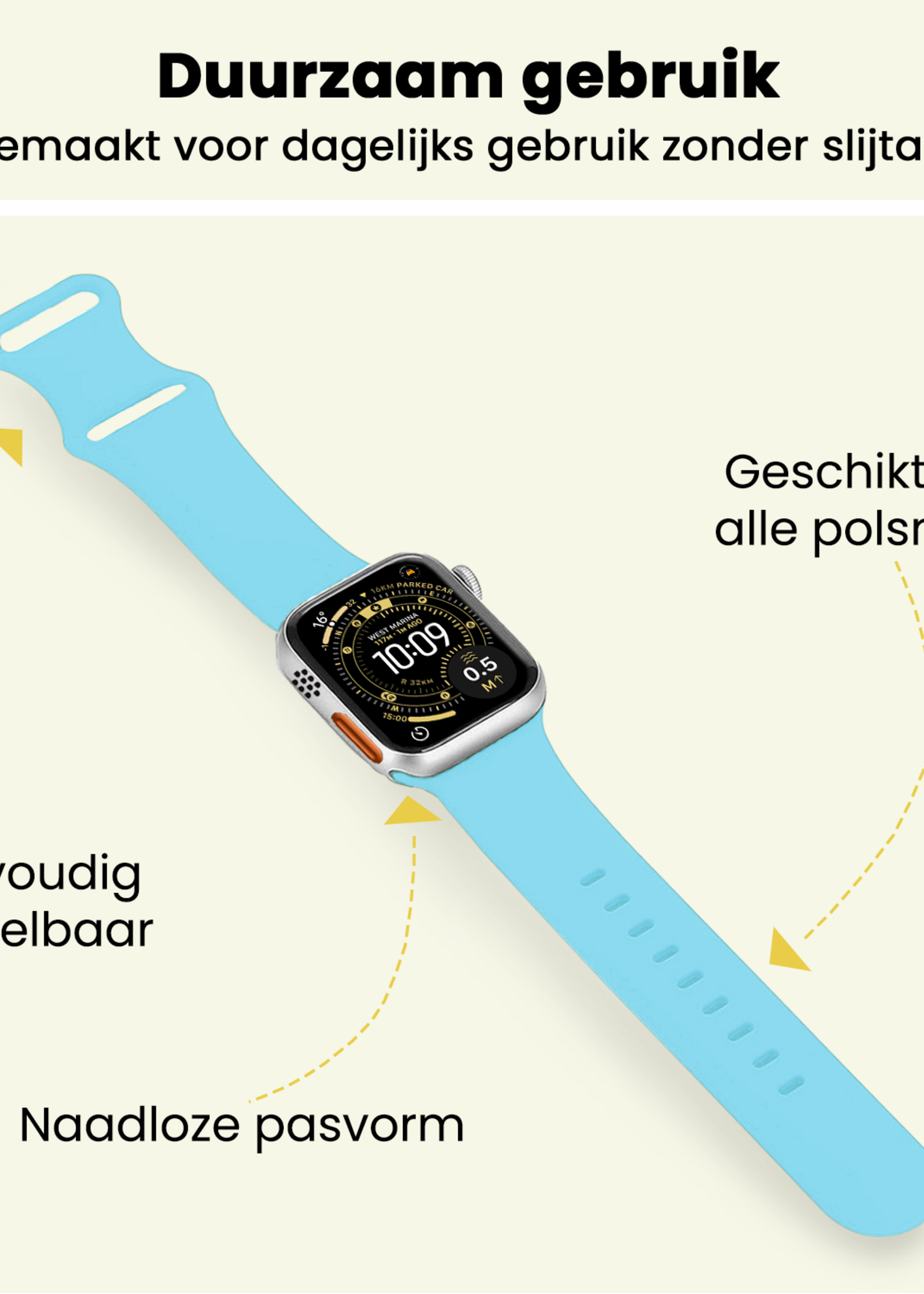 LUQ LUQ Apple Watch Bandje Siliconen Verstelbaar (49 mm) - Lichtblauw