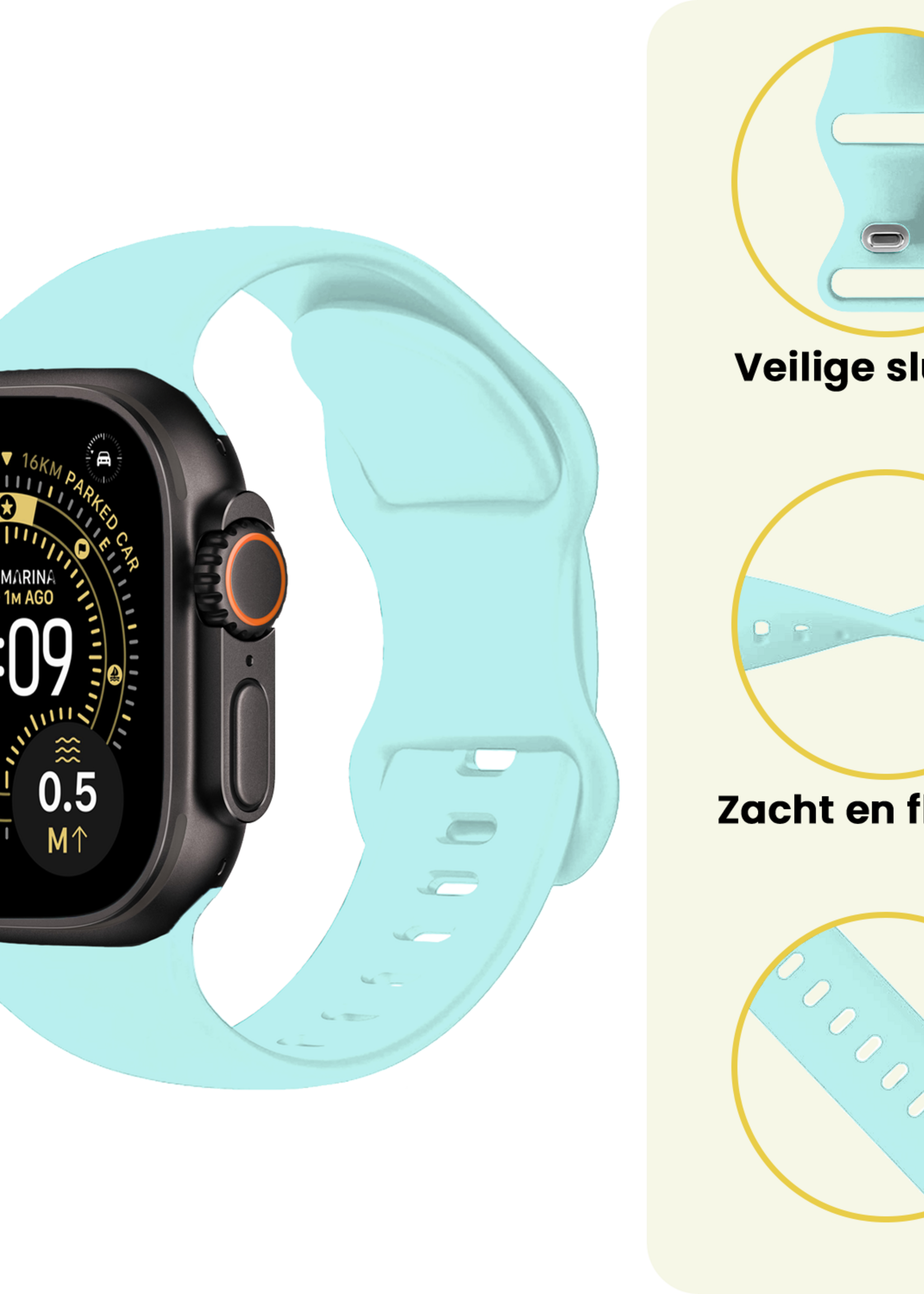 LUQ LUQ Apple Watch Bandje Siliconen Verstelbaar (49 mm) - Mint