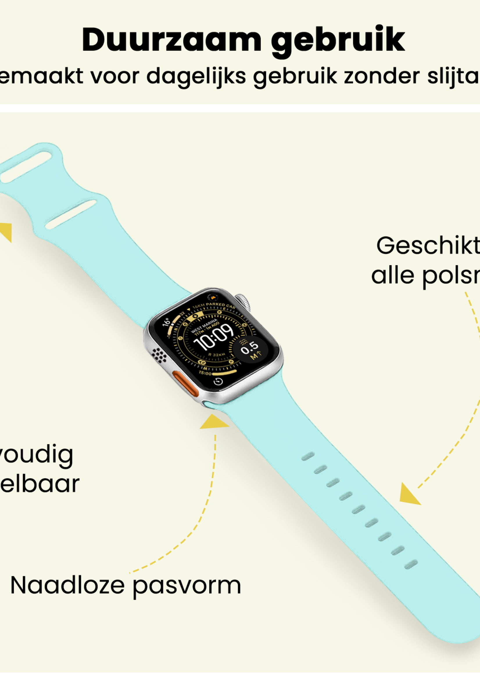 LUQ LUQ Apple Watch Bandje Siliconen Verstelbaar (49 mm) - Mint