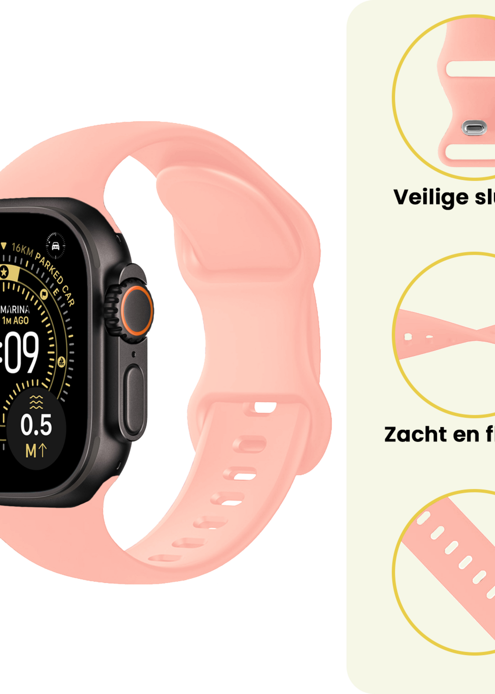 LUQ LUQ Apple Watch Bandje Siliconen Verstelbaar (49 mm) - Oud Roze