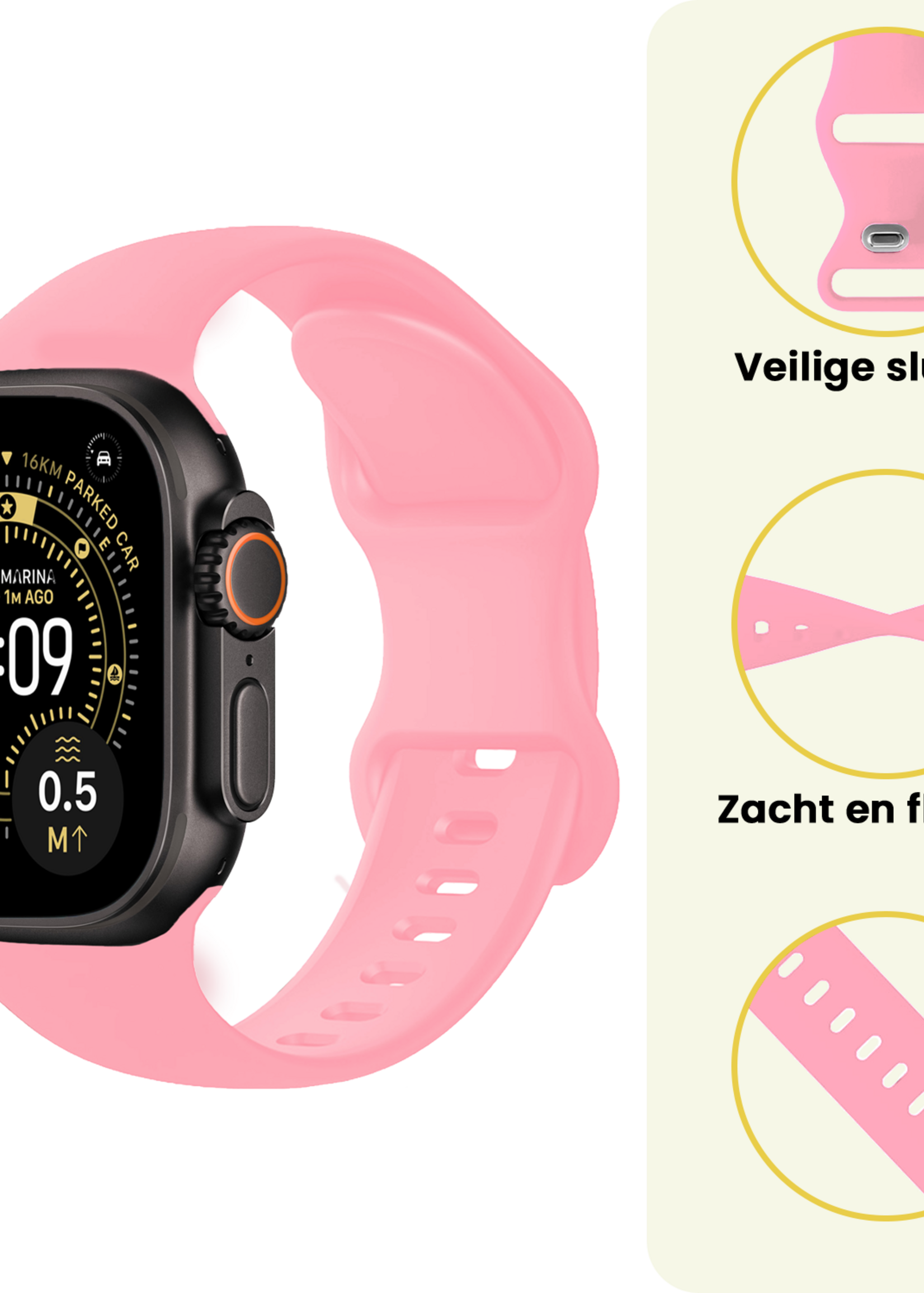 LUQ LUQ Apple Watch Bandje Siliconen Verstelbaar (49 mm) - Roze