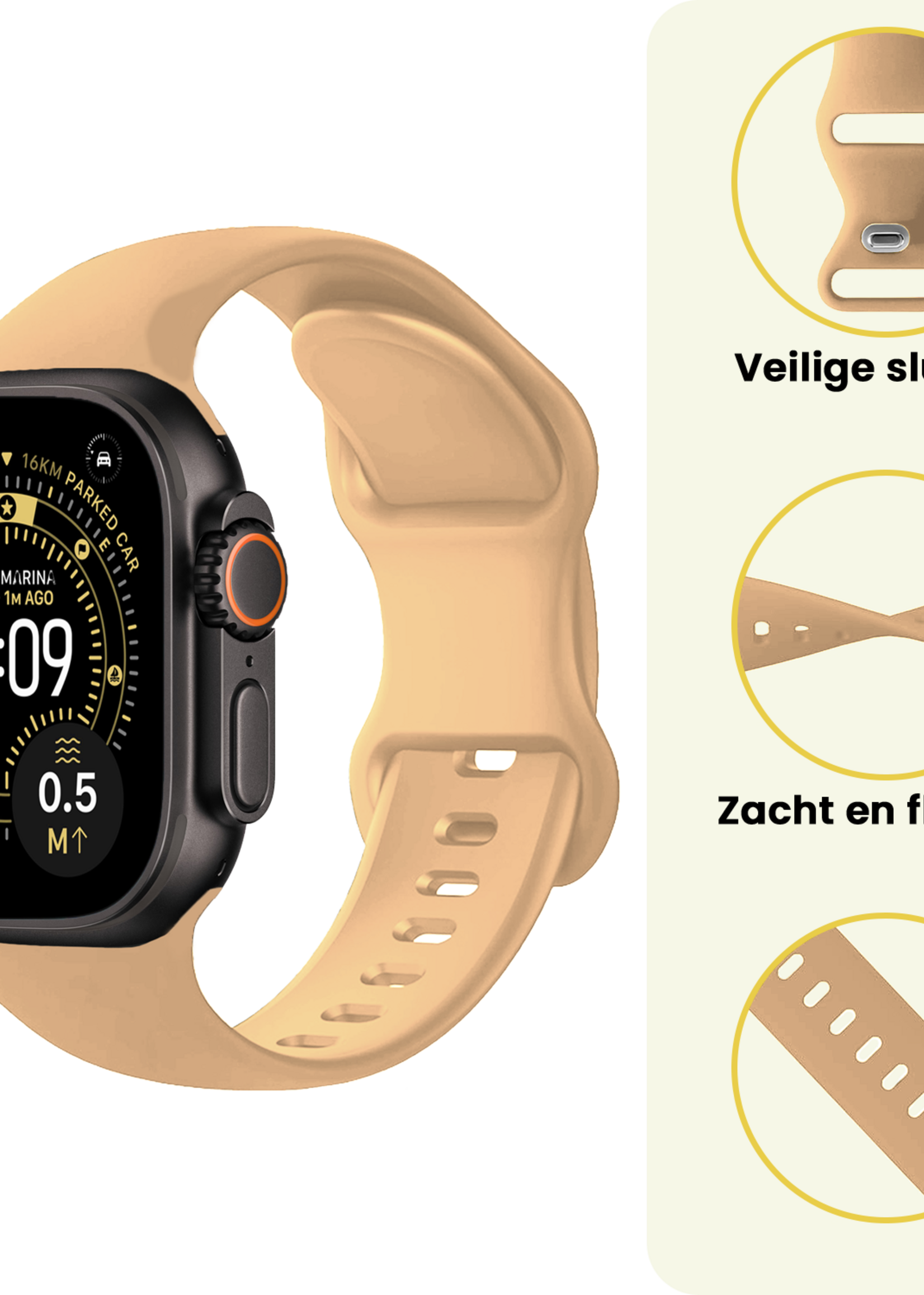 LUQ LUQ Apple Watch Bandje Siliconen Verstelbaar (49 mm) - Walnoot