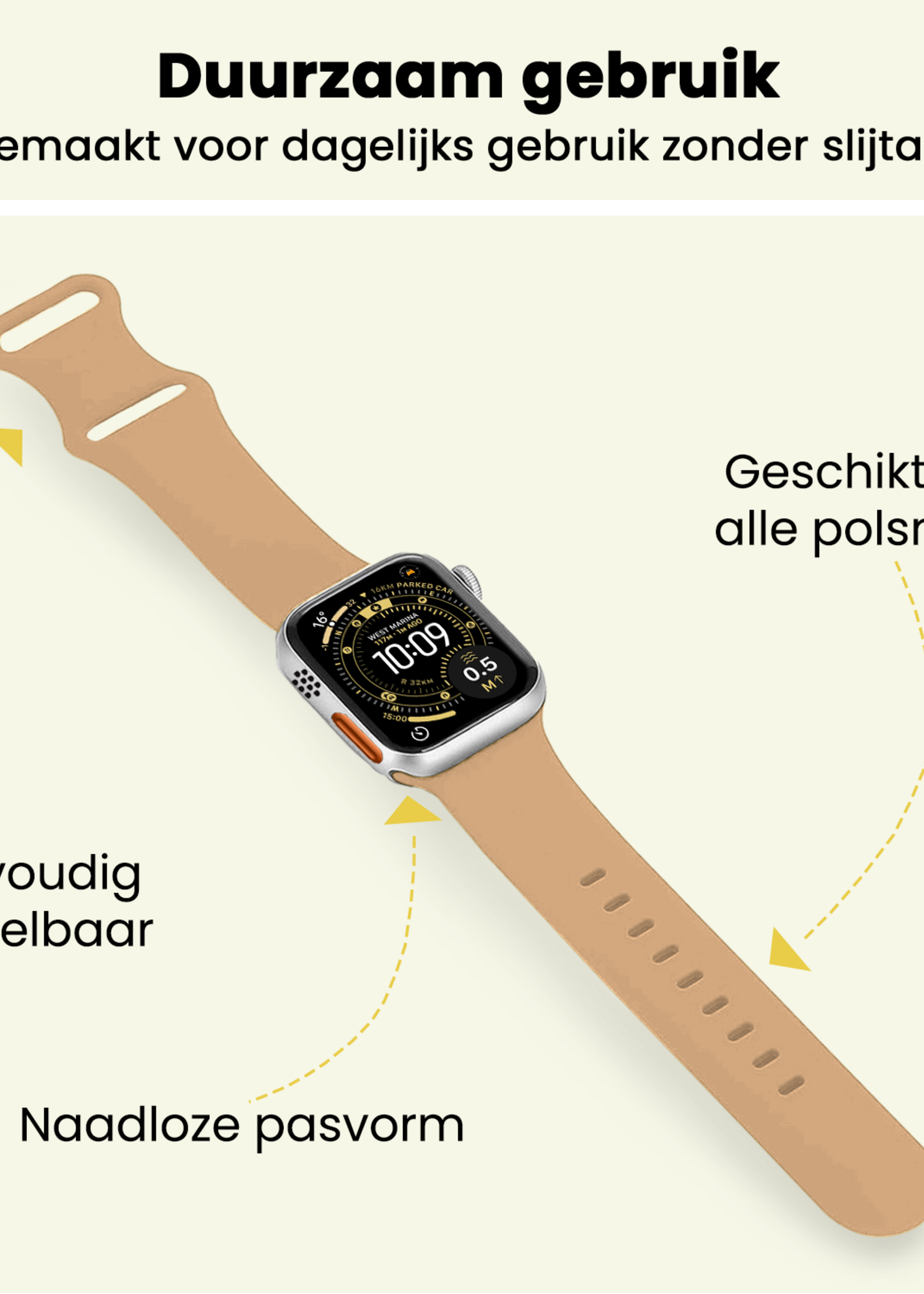 LUQ LUQ Apple Watch Bandje Siliconen Verstelbaar (49 mm) - Walnoot