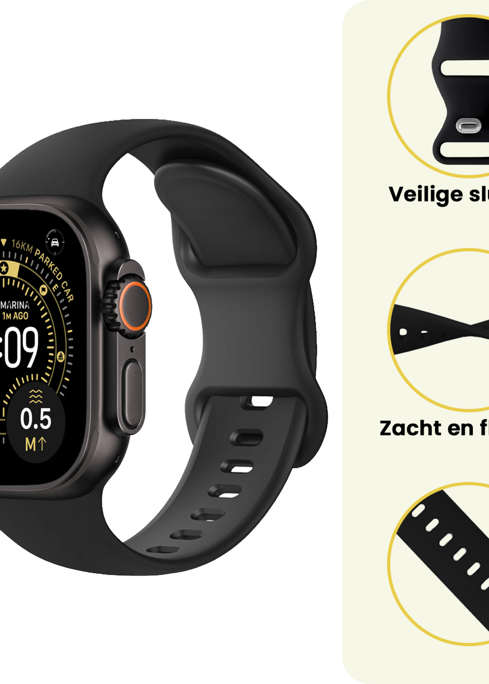 LUQ LUQ Apple Watch Bandje Siliconen Verstelbaar (49 mm) - Zwart