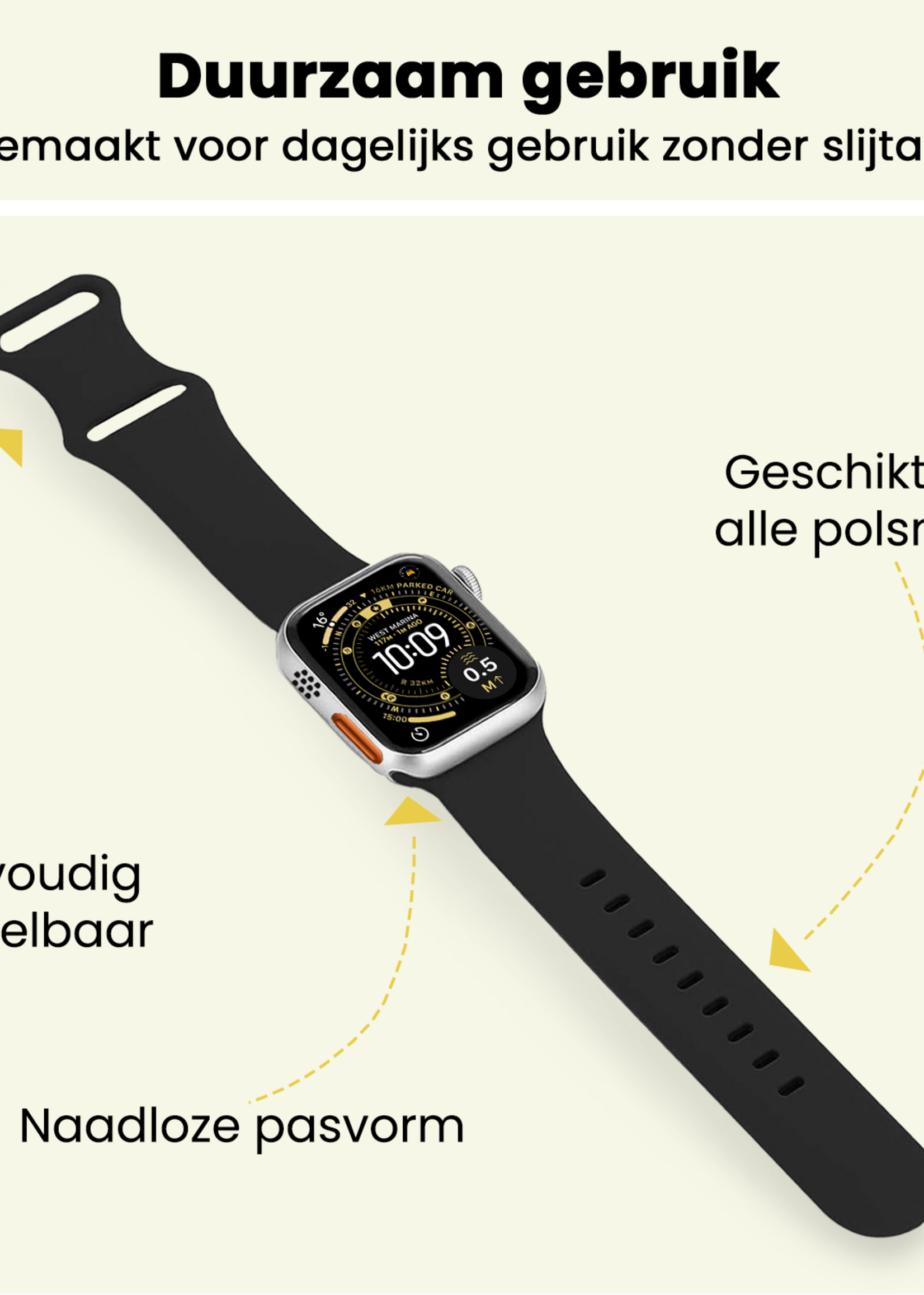 LUQ LUQ Apple Watch Bandje Siliconen Verstelbaar (49 mm) - Zwart