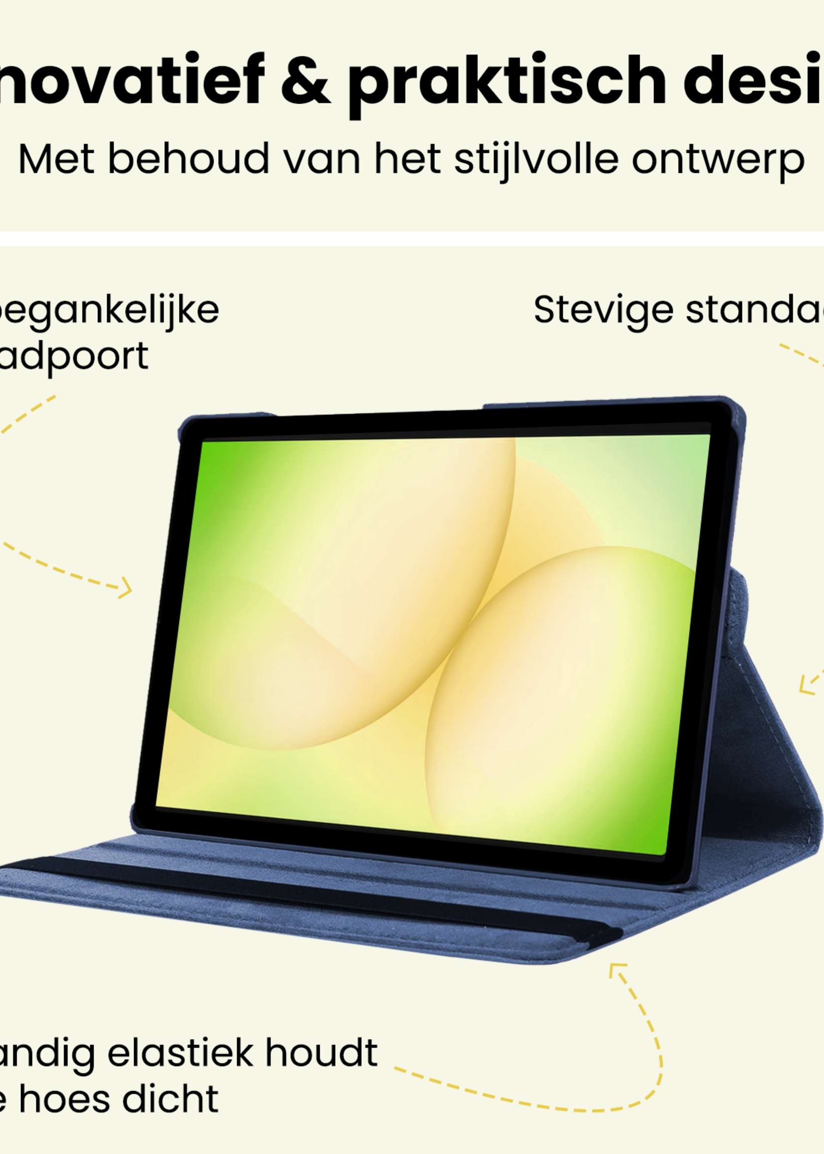 LUQ LUQ Samsung Galaxy Tab A11 Plus Hoes Draaibaar Met Screenprotector - Donkerblauw