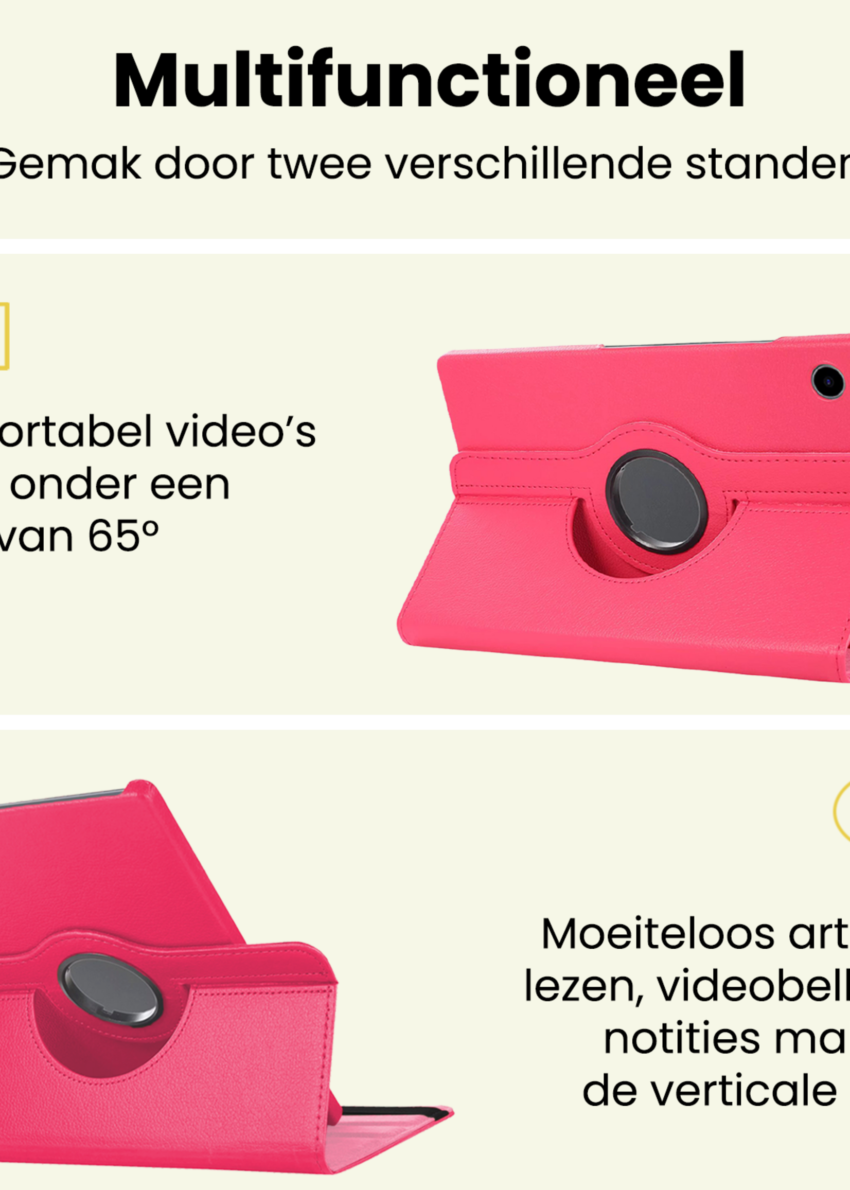 LUQ LUQ Samsung Galaxy Tab A11 Plus Hoes Draaibaar Met Screenprotector - Donkerroze