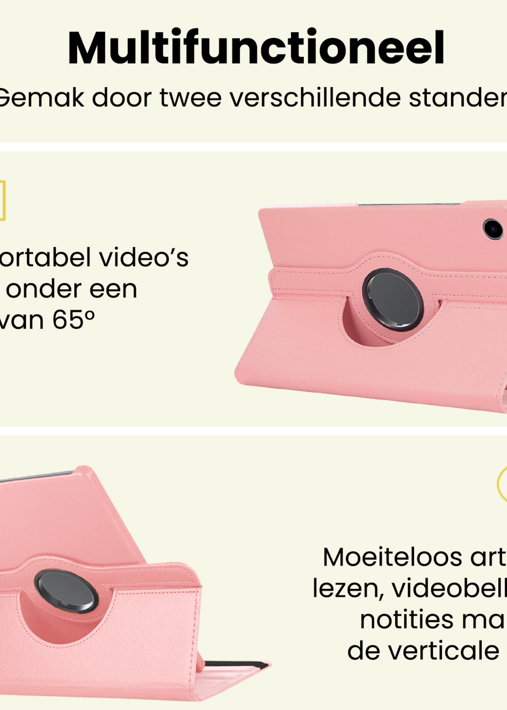 LUQ LUQ Samsung Galaxy Tab A11 Plus Hoes Draaibaar Met Screenprotector - Lichtroze