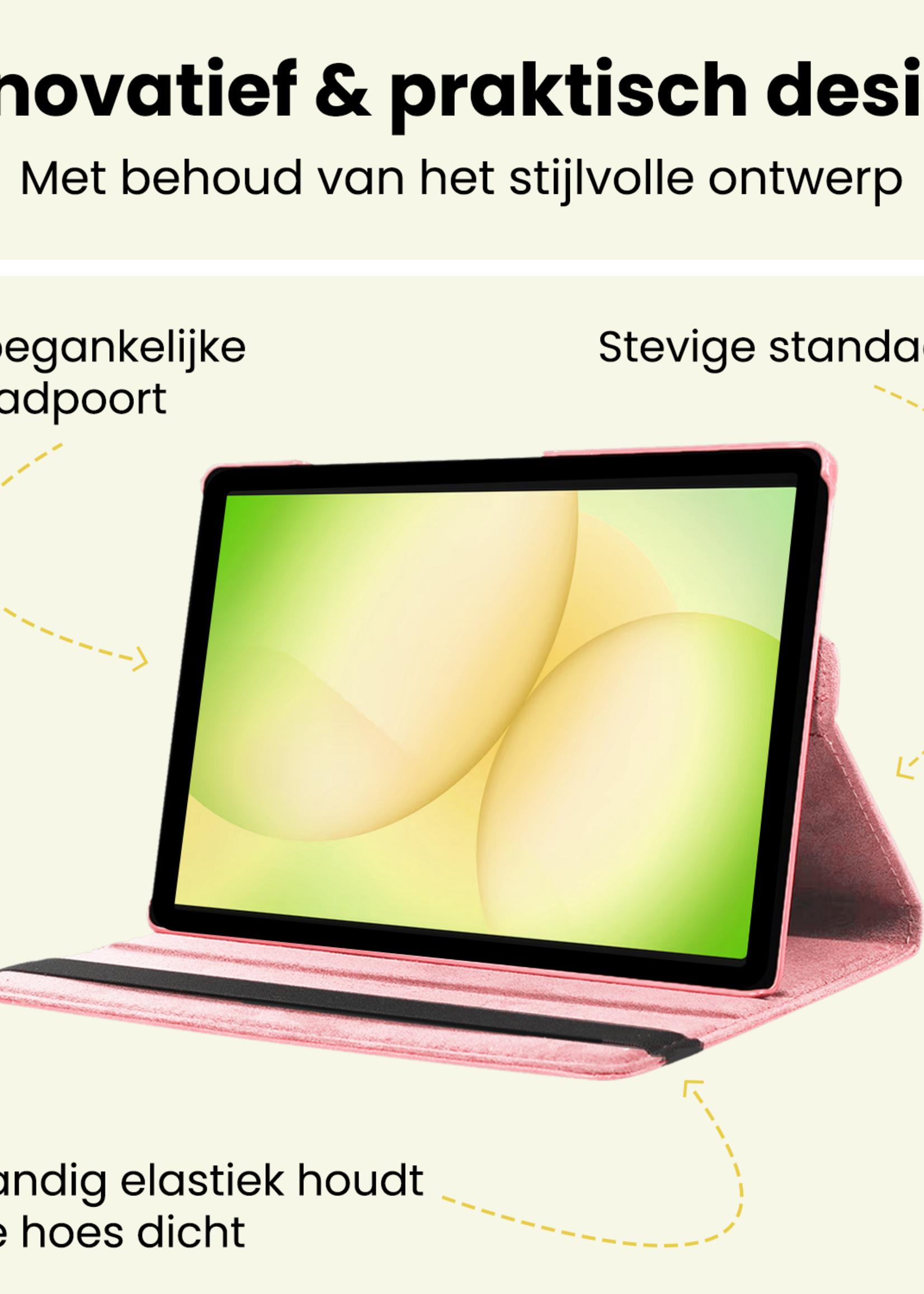 LUQ LUQ Samsung Galaxy Tab A11 Plus Hoes Draaibaar Met Screenprotector - Lichtroze