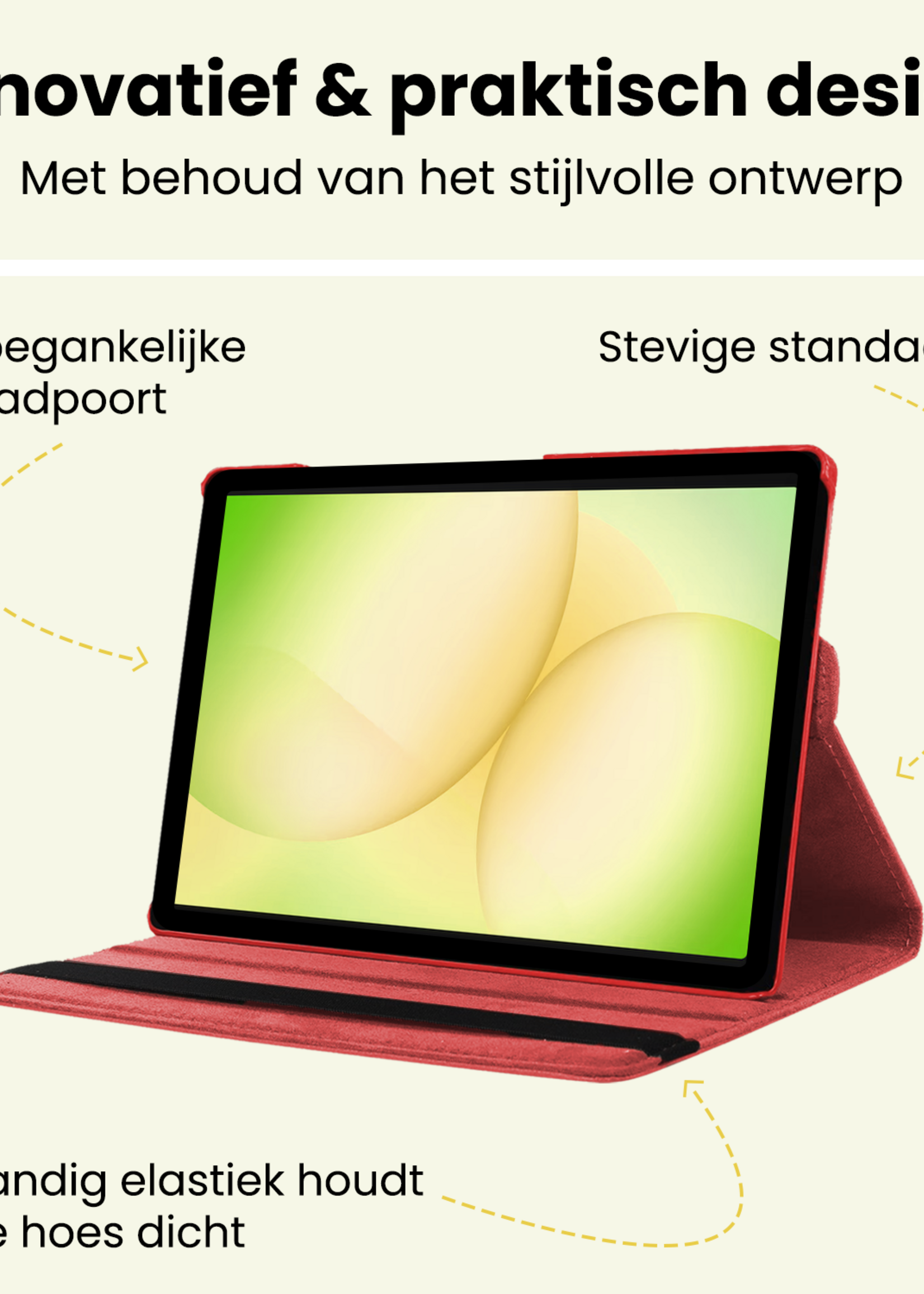 LUQ LUQ Samsung Galaxy Tab A11 Plus Hoes Draaibaar Met Screenprotector - Rood