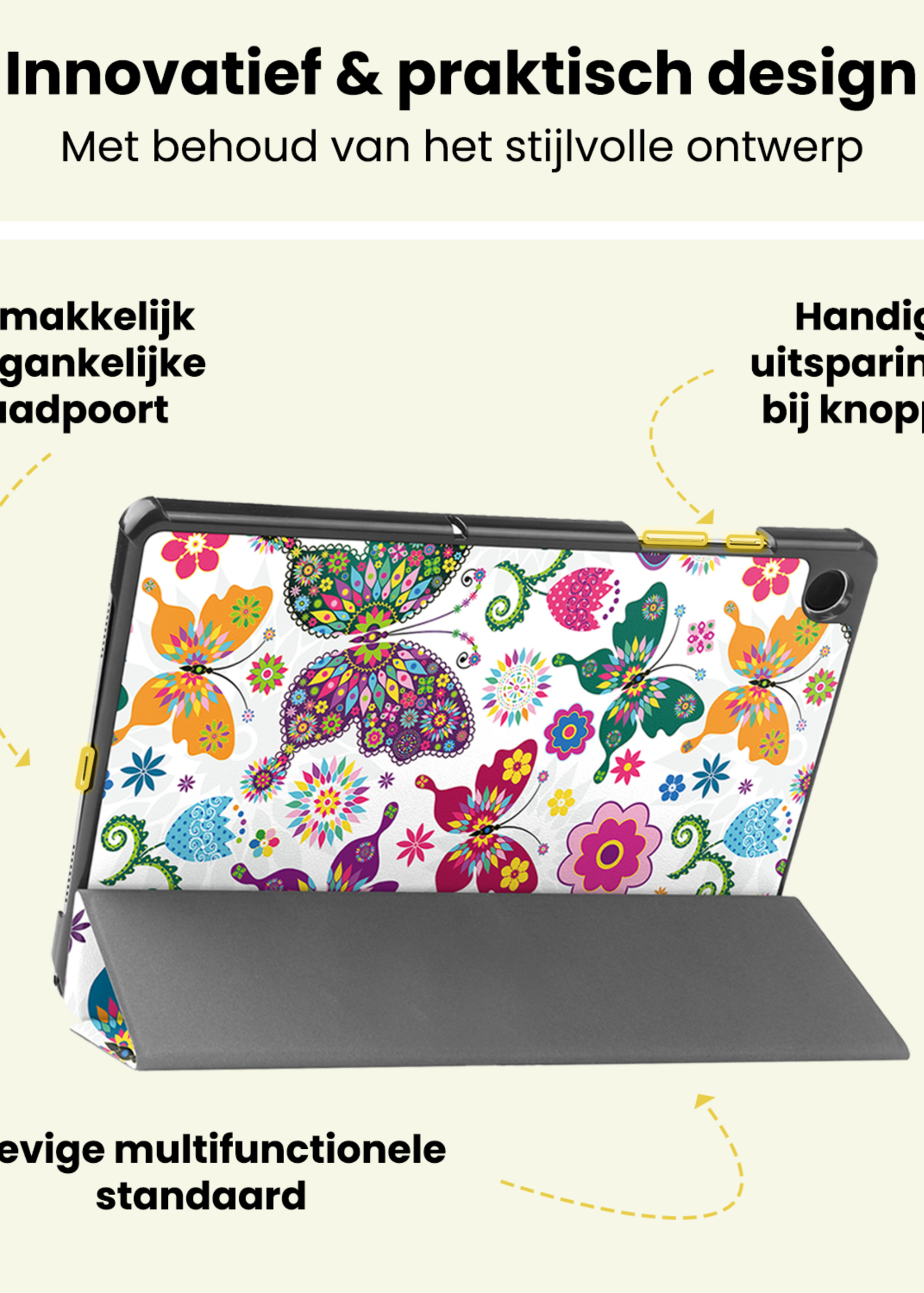 LUQ LUQ Samsung Galaxy Tab A11 Plus Hoes Met Screenprotector - Vlinders