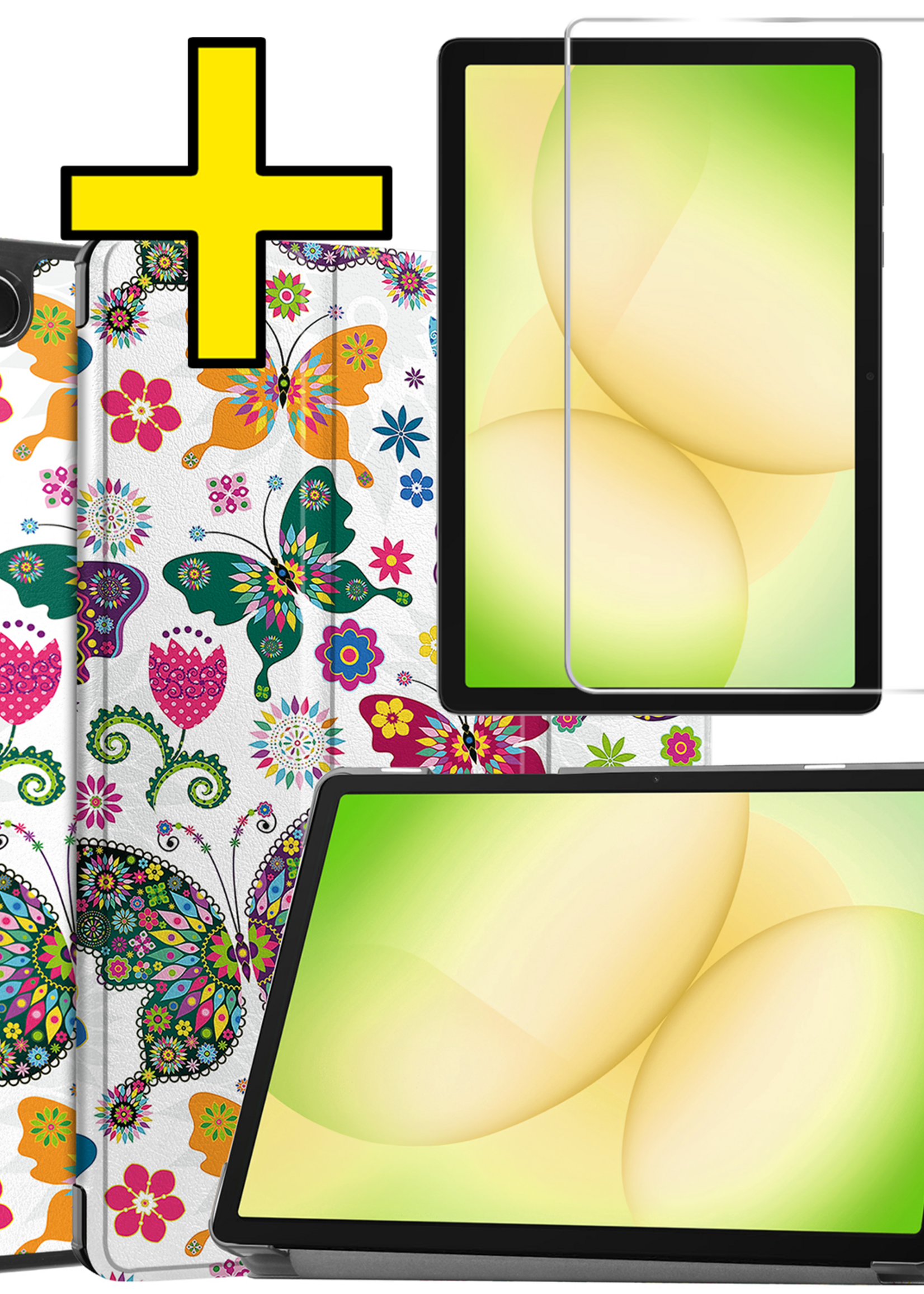 LUQ LUQ Samsung Galaxy Tab A11 Plus Hoes Met Screenprotector - Vlinders