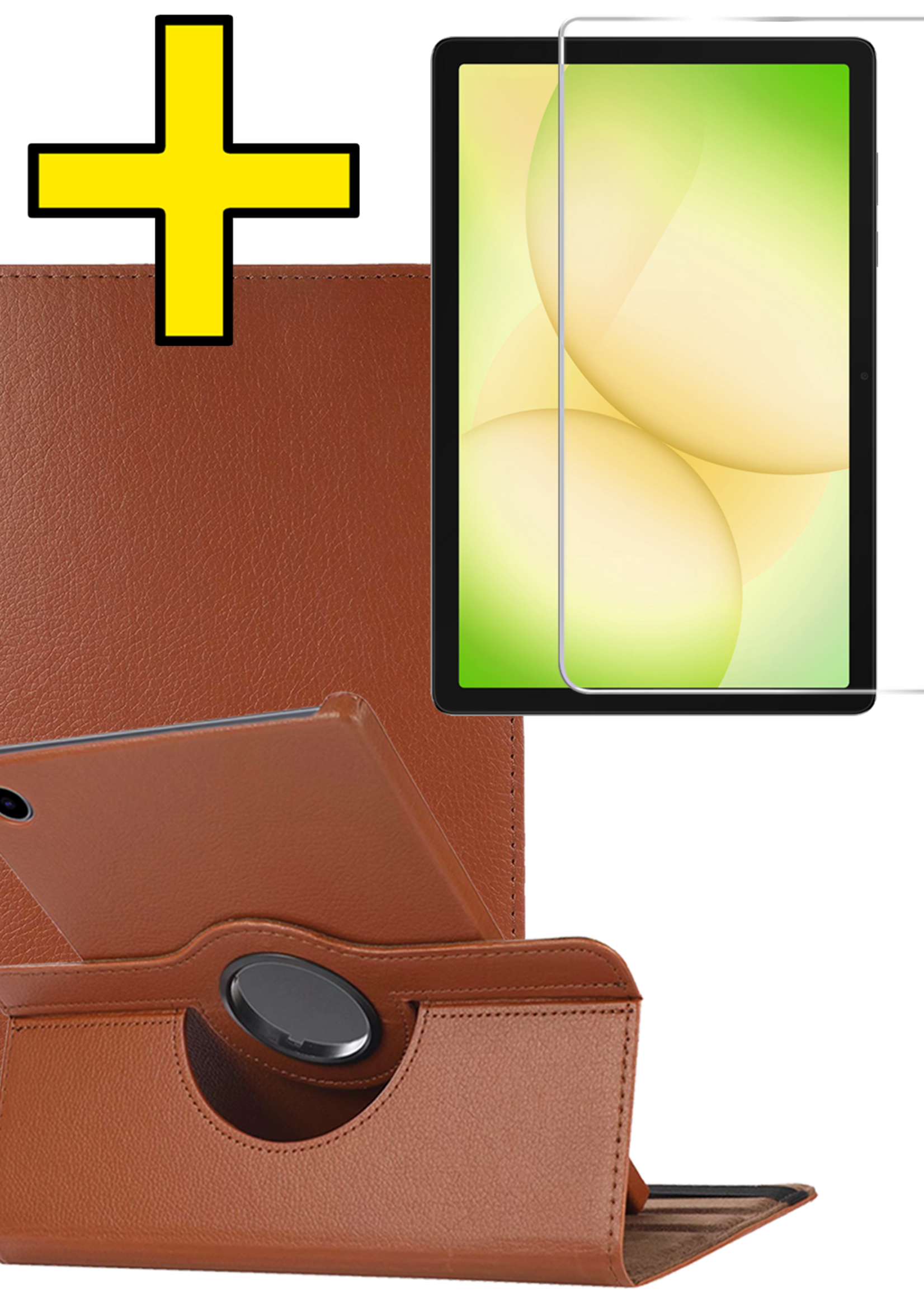 LUQ LUQ Samsung Galaxy Tab A11 Plus Hoes Draaibaar Met Screenprotector - Bruin