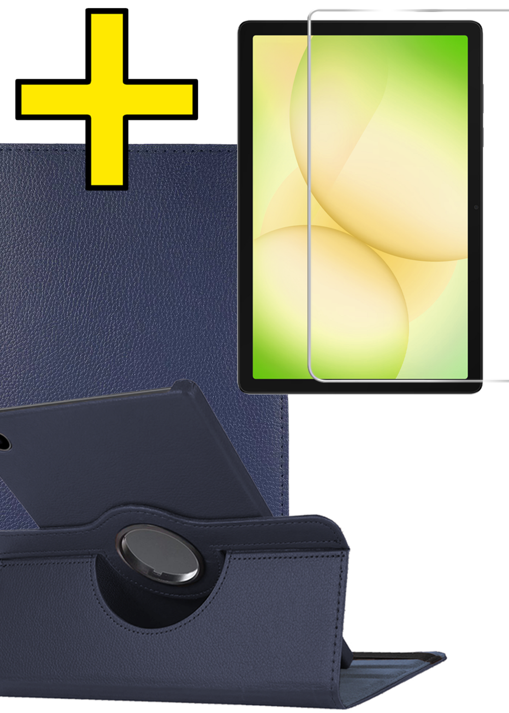 LUQ LUQ Samsung Galaxy Tab A11 Plus Hoes Draaibaar Met Screenprotector - Donkerblauw